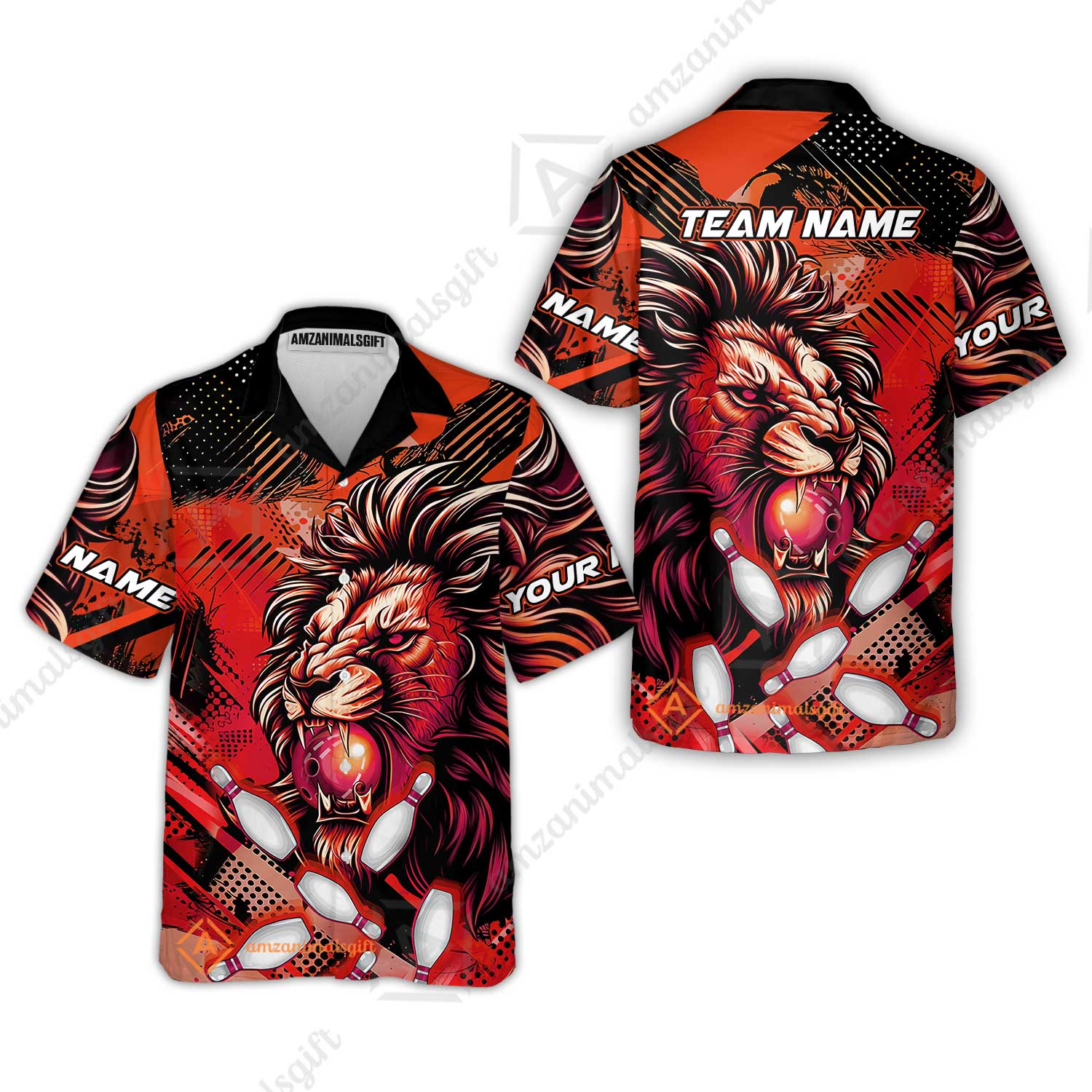 Custom Bowling Team Jerseys Shirts, Bowling uniforms Ball & Pins Lion Pattern Personalized Name And Team Name - Image 43