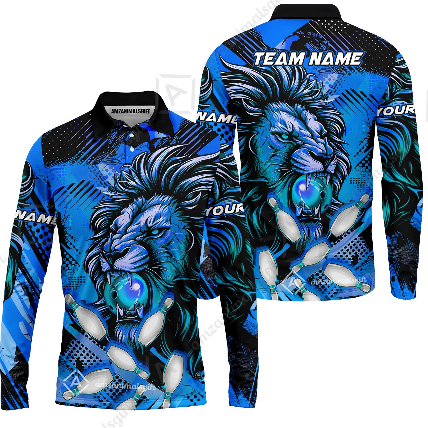 Custom Bowling Team Jerseys Shirts, Bowling uniforms Ball & Pins Lion Pattern Personalized Name And Team Name - Image 44