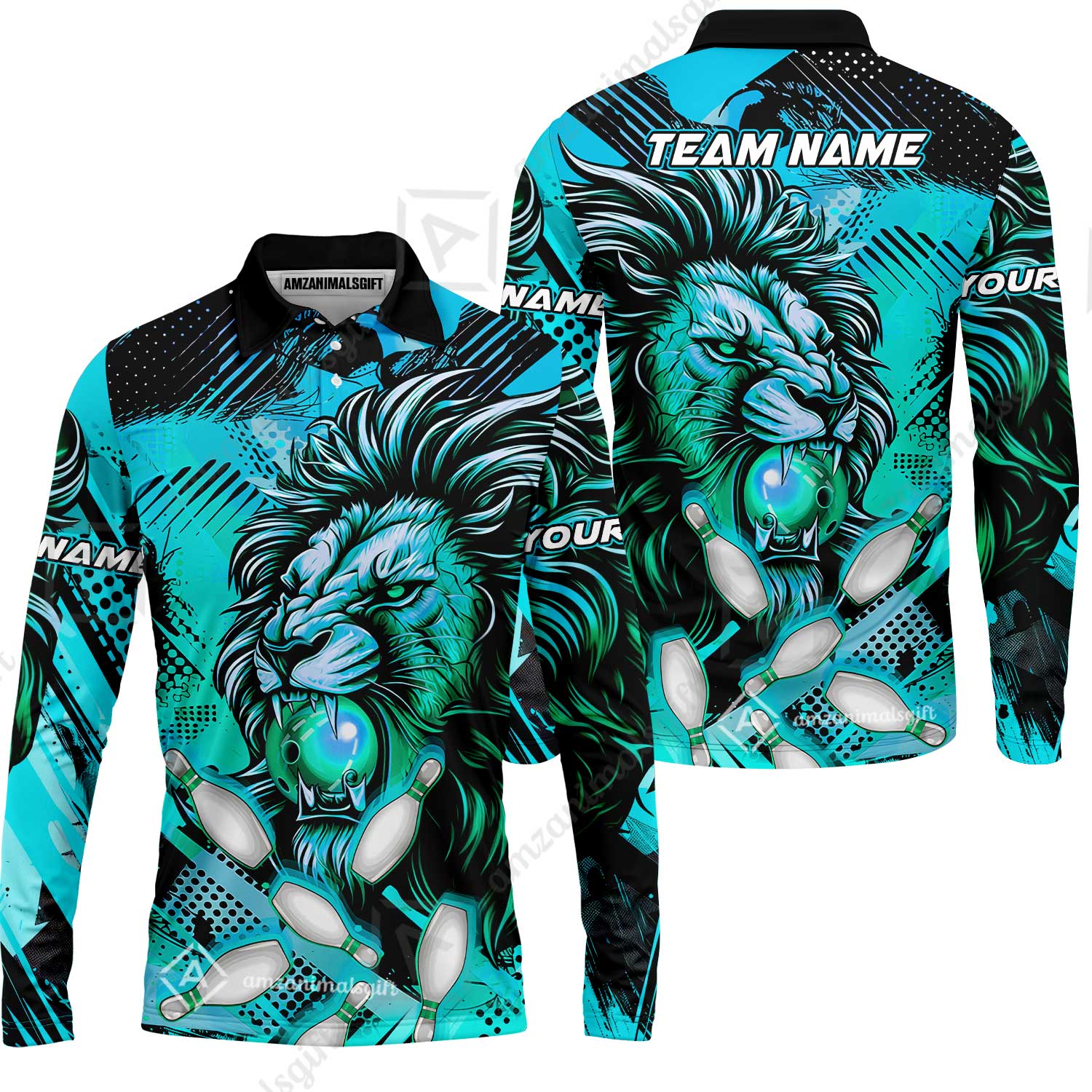 Custom Bowling Team Jerseys Shirts, Bowling uniforms Ball & Pins Lion Pattern Personalized Name And Team Name - Image 45