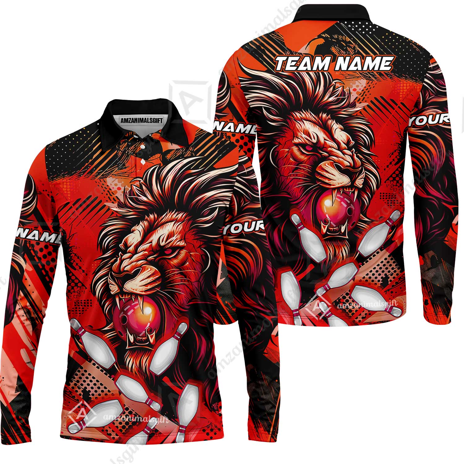 Custom Bowling Team Jerseys Shirts, Bowling uniforms Ball & Pins Lion Pattern Personalized Name And Team Name - Image 47