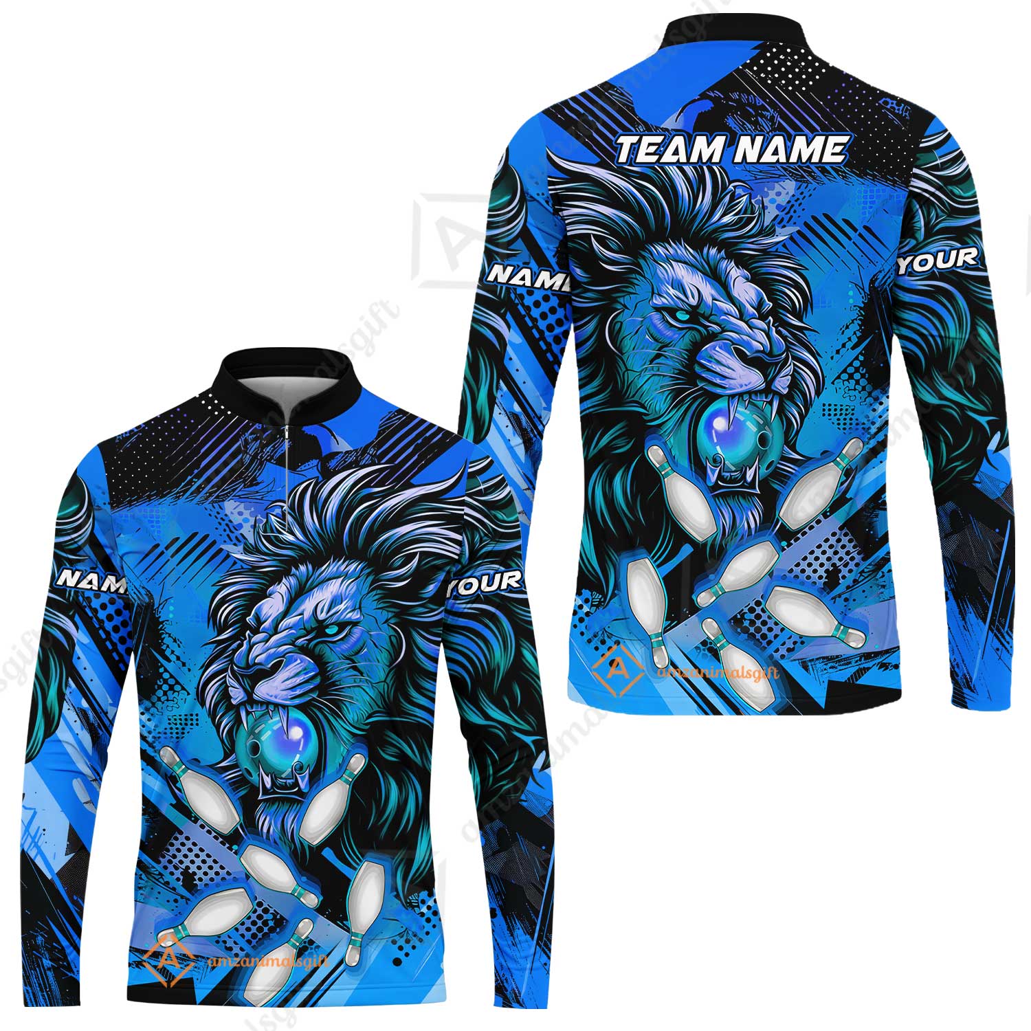 Custom Bowling Team Jerseys Shirts, Bowling uniforms Ball & Pins Lion Pattern Personalized Name And Team Name - Image 48