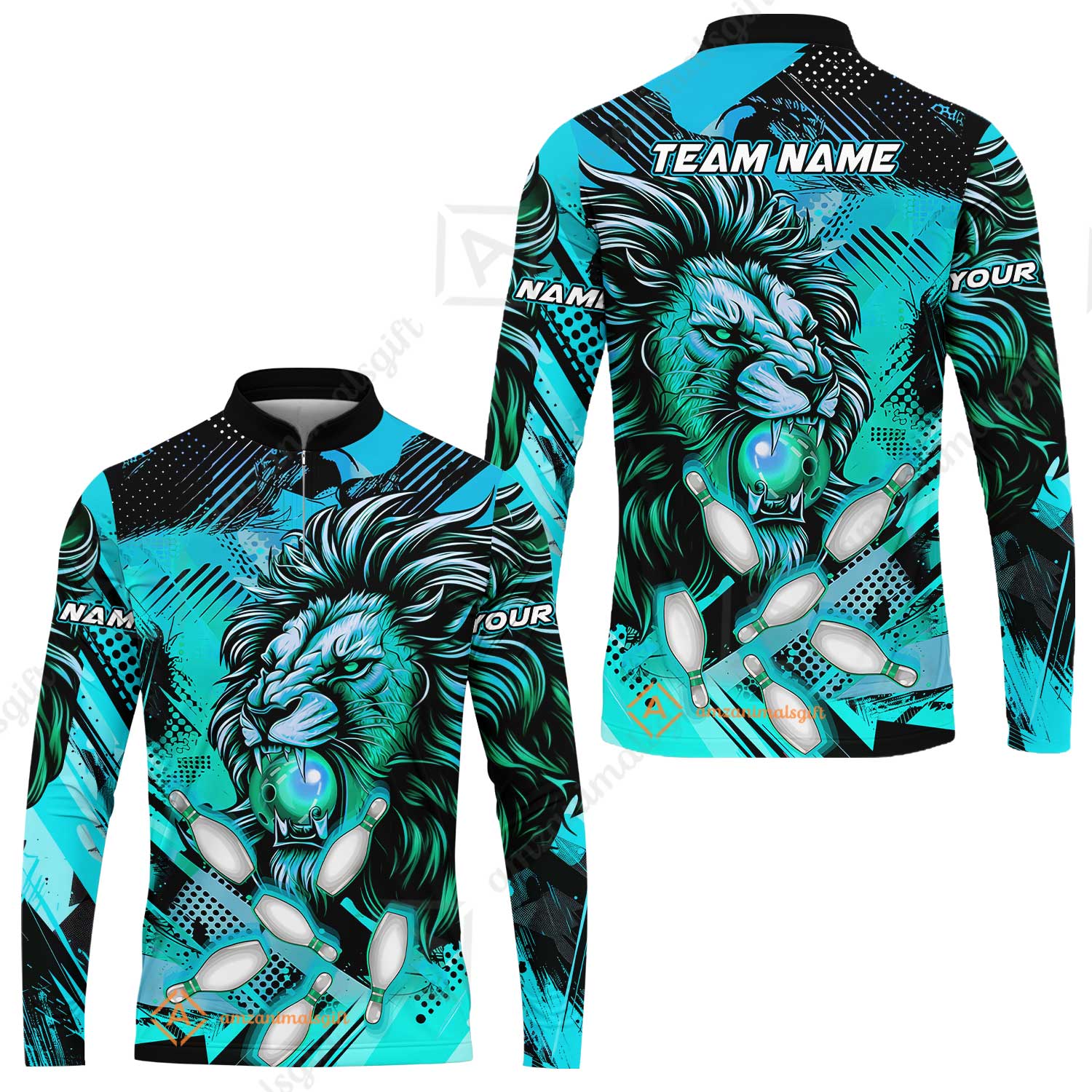 Custom Bowling Team Jerseys Shirts, Bowling uniforms Ball & Pins Lion Pattern Personalized Name And Team Name - Image 49