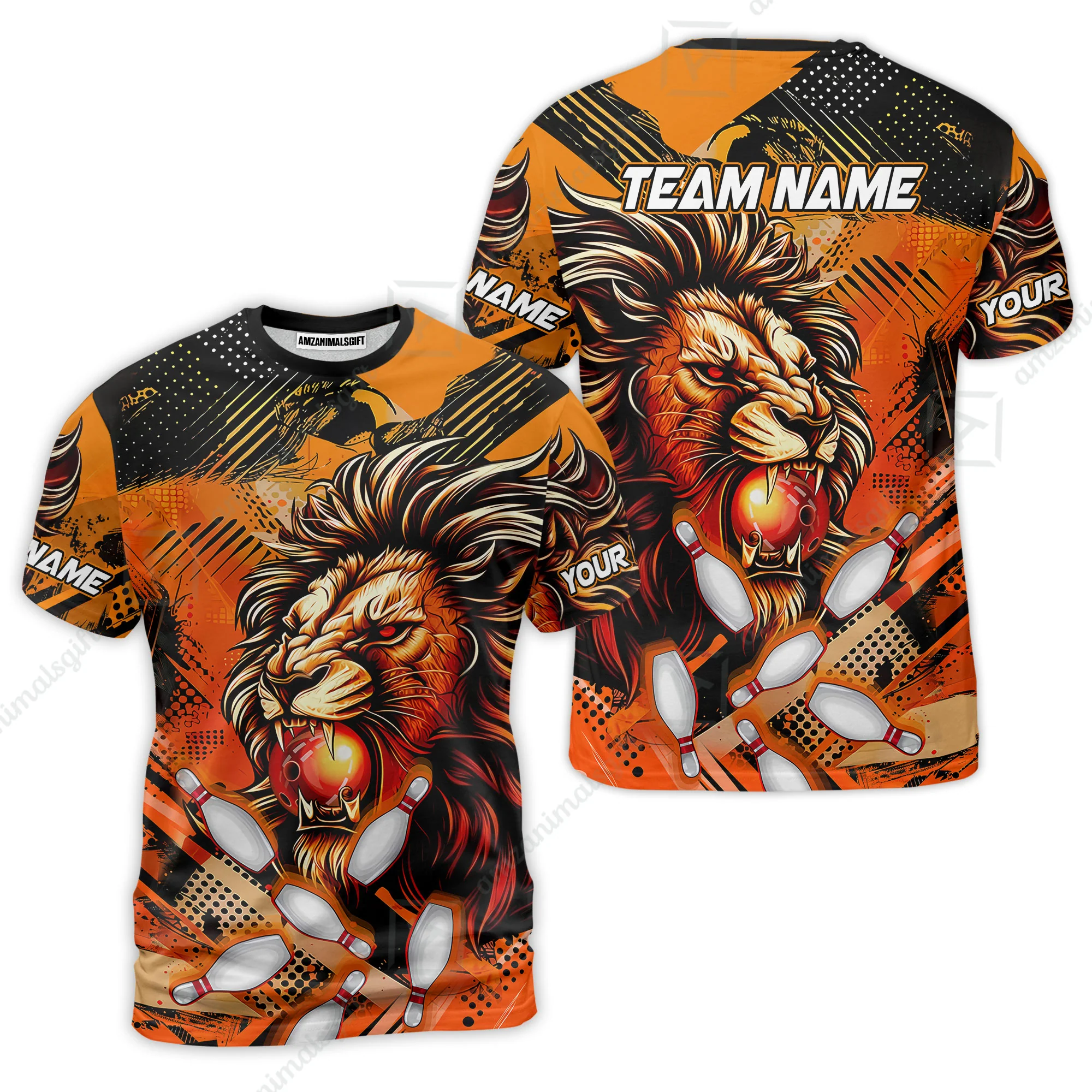 Custom Bowling Team Jerseys Shirts, Bowling uniforms Ball & Pins Lion Pattern Personalized Name And Team Name - Image 5