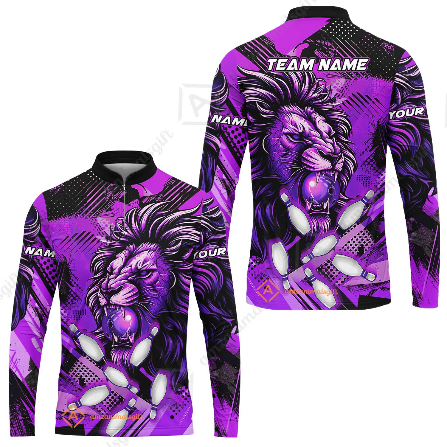 Custom Bowling Team Jerseys Shirts, Bowling uniforms Ball & Pins Lion Pattern Personalized Name And Team Name - Image 50