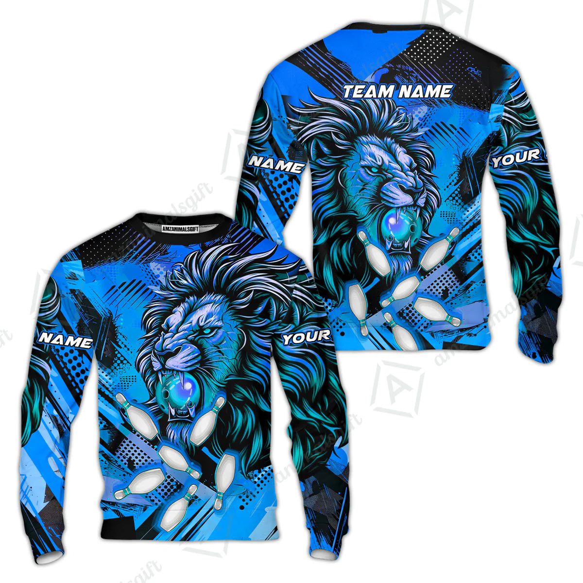 Custom Bowling Team Jerseys Shirts, Bowling uniforms Ball & Pins Lion Pattern Personalized Name And Team Name - Image 52