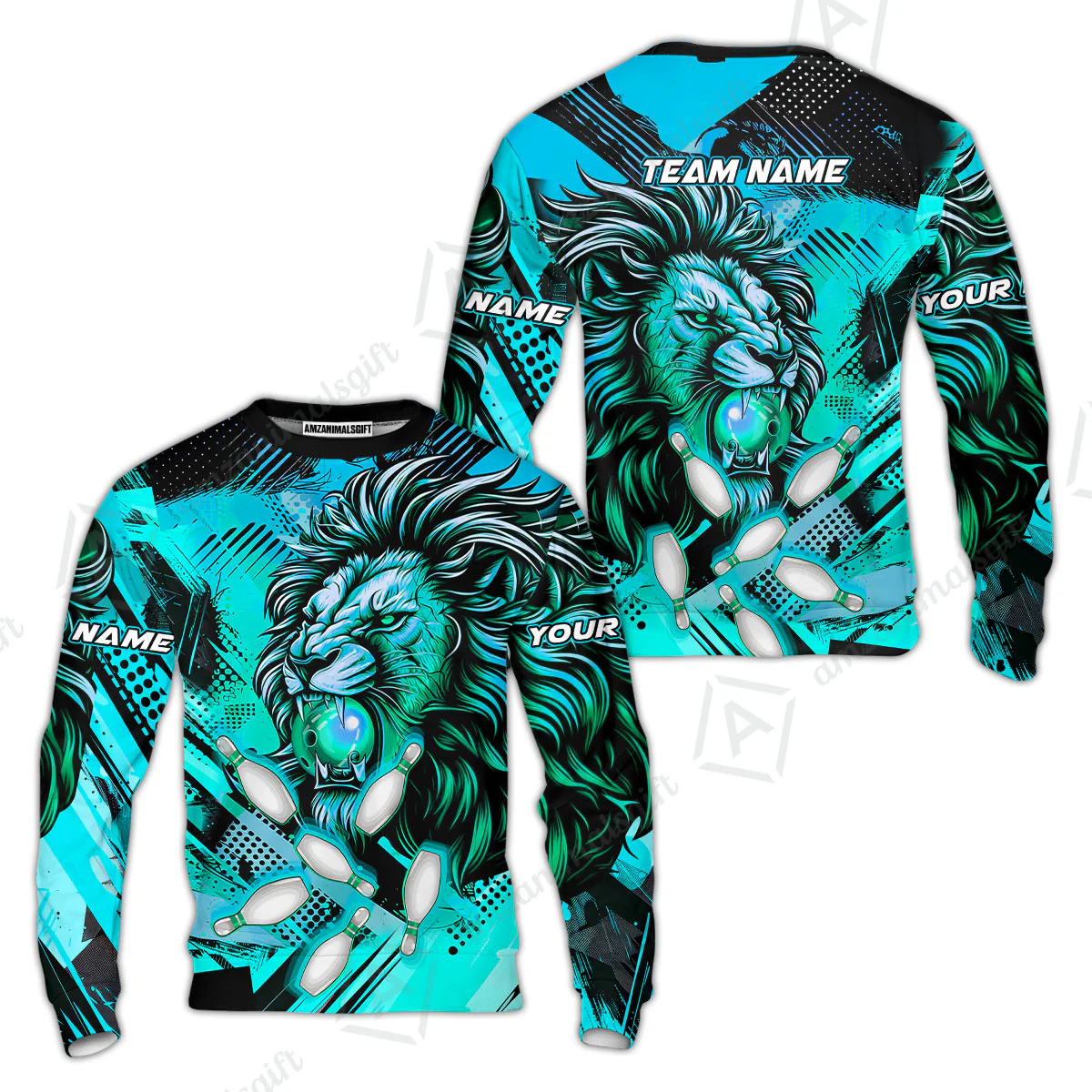 Custom Bowling Team Jerseys Shirts, Bowling uniforms Ball & Pins Lion Pattern Personalized Name And Team Name - Image 53