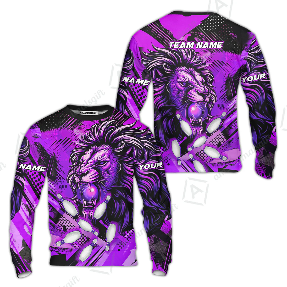 Custom Bowling Team Jerseys Shirts, Bowling uniforms Ball & Pins Lion Pattern Personalized Name And Team Name - Image 54