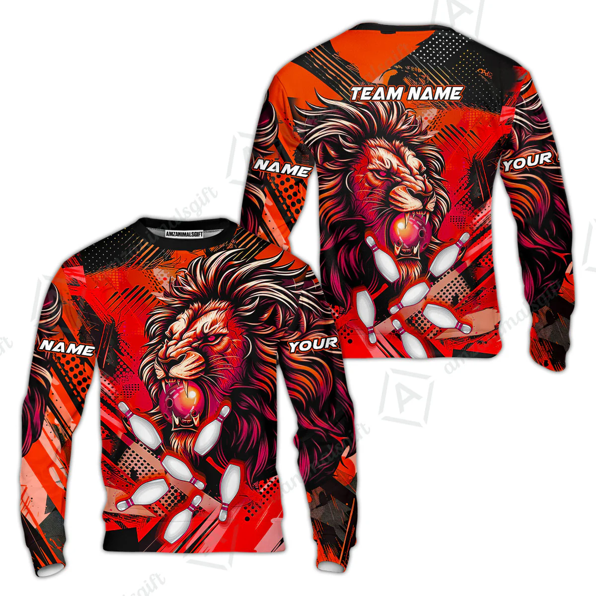 Custom Bowling Team Jerseys Shirts, Bowling uniforms Ball & Pins Lion Pattern Personalized Name And Team Name - Image 55