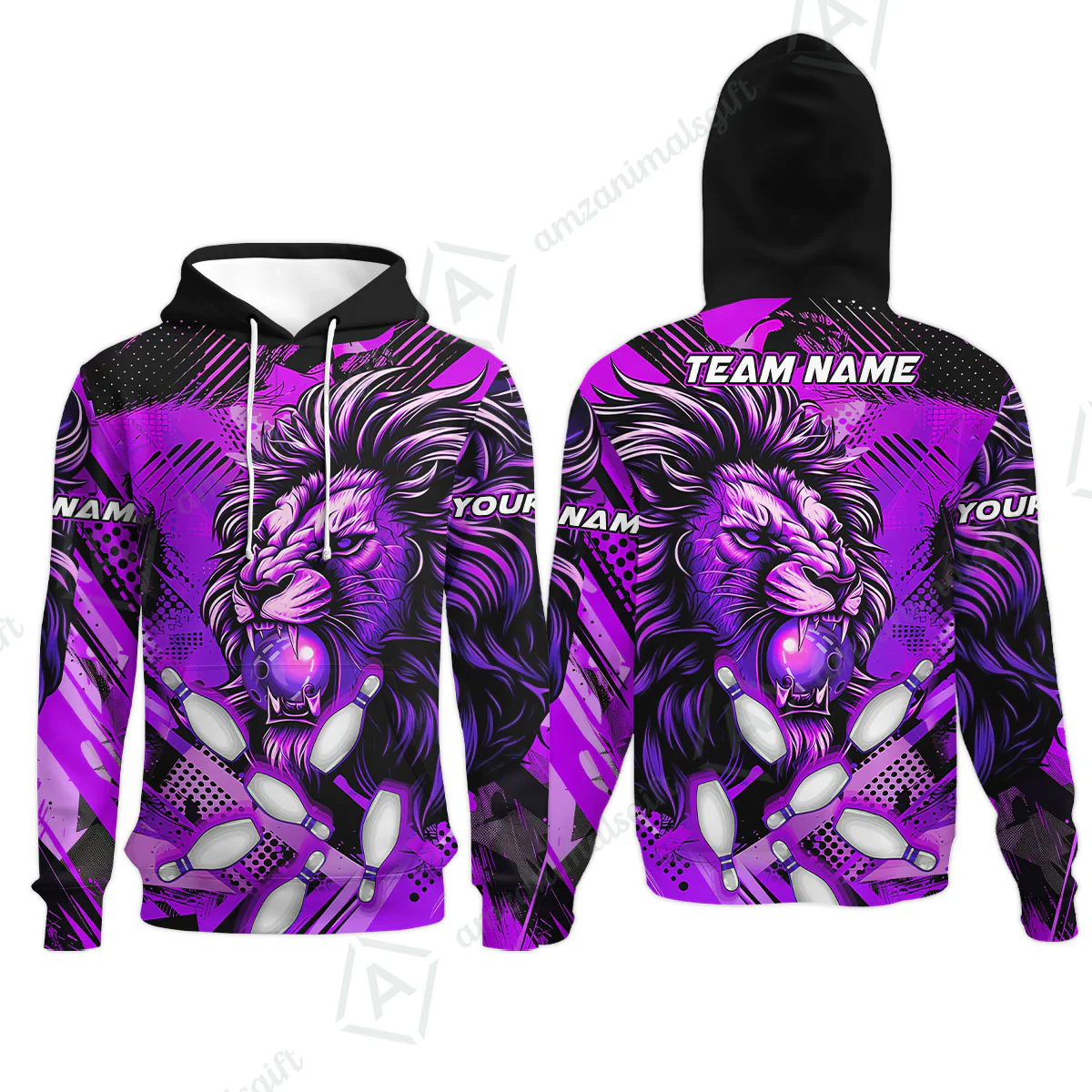 Custom Bowling Team Jerseys Shirts, Bowling uniforms Ball & Pins Lion Pattern Personalized Name And Team Name - Image 58