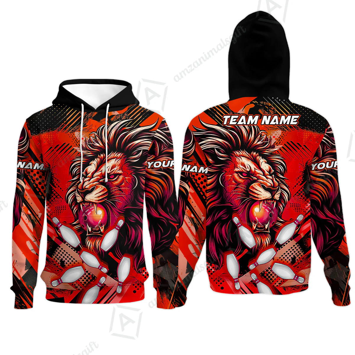 Custom Bowling Team Jerseys Shirts, Bowling uniforms Ball & Pins Lion Pattern Personalized Name And Team Name - Image 59