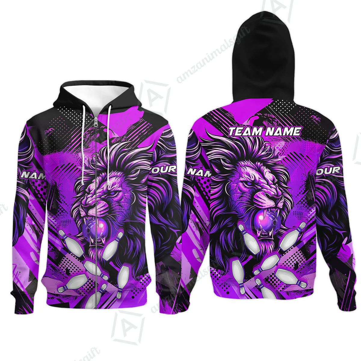 Custom Bowling Team Jerseys Shirts, Bowling uniforms Ball & Pins Lion Pattern Personalized Name And Team Name - Image 62