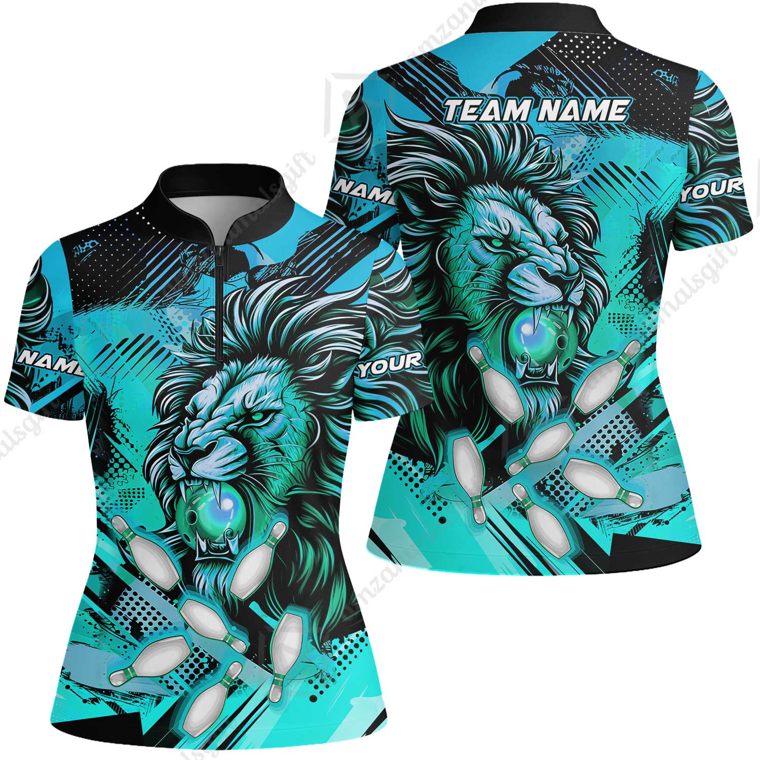 Custom Bowling Team Jerseys Shirts, Bowling uniforms Ball & Pins Lion Pattern Personalized Name And Team Name - Image 65