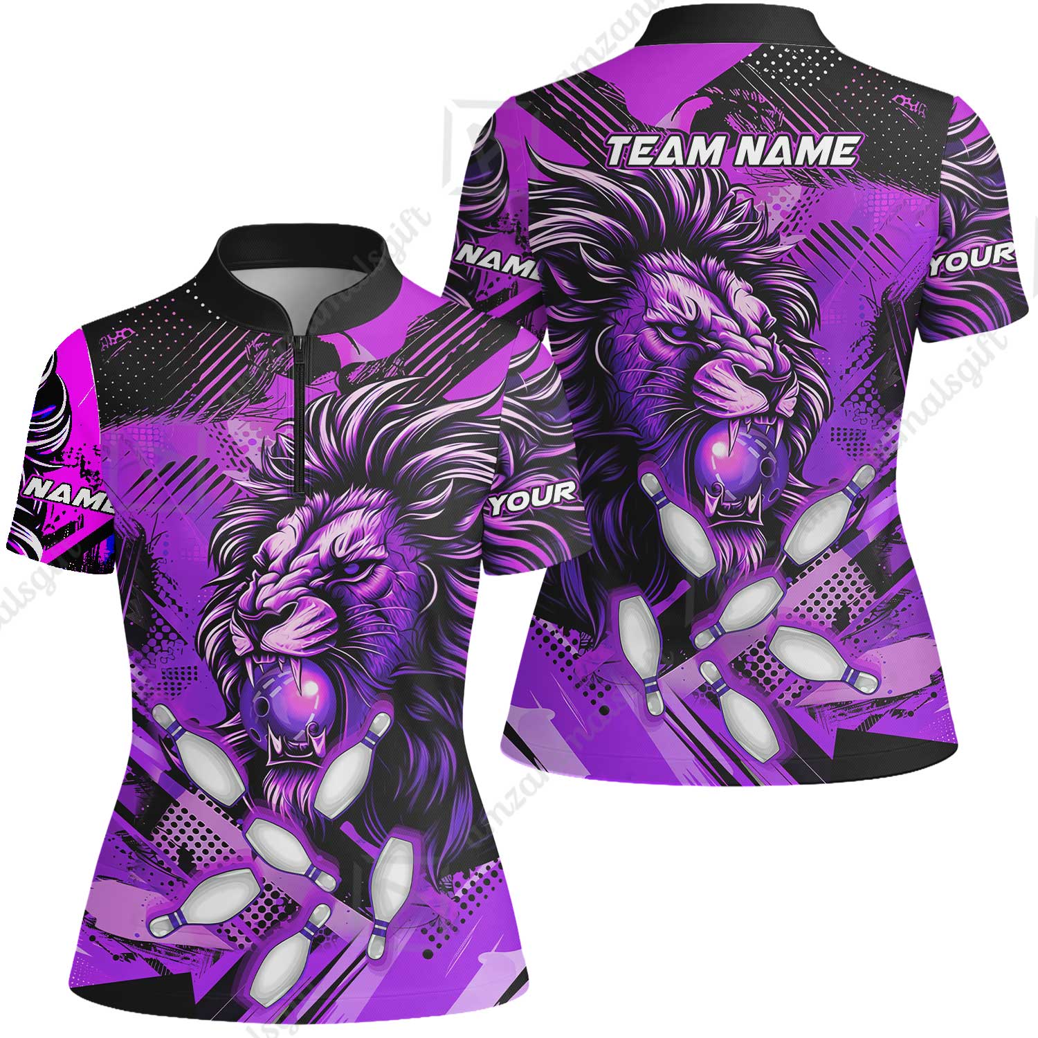 Custom Bowling Team Jerseys Shirts, Bowling uniforms Ball & Pins Lion Pattern Personalized Name And Team Name - Image 66