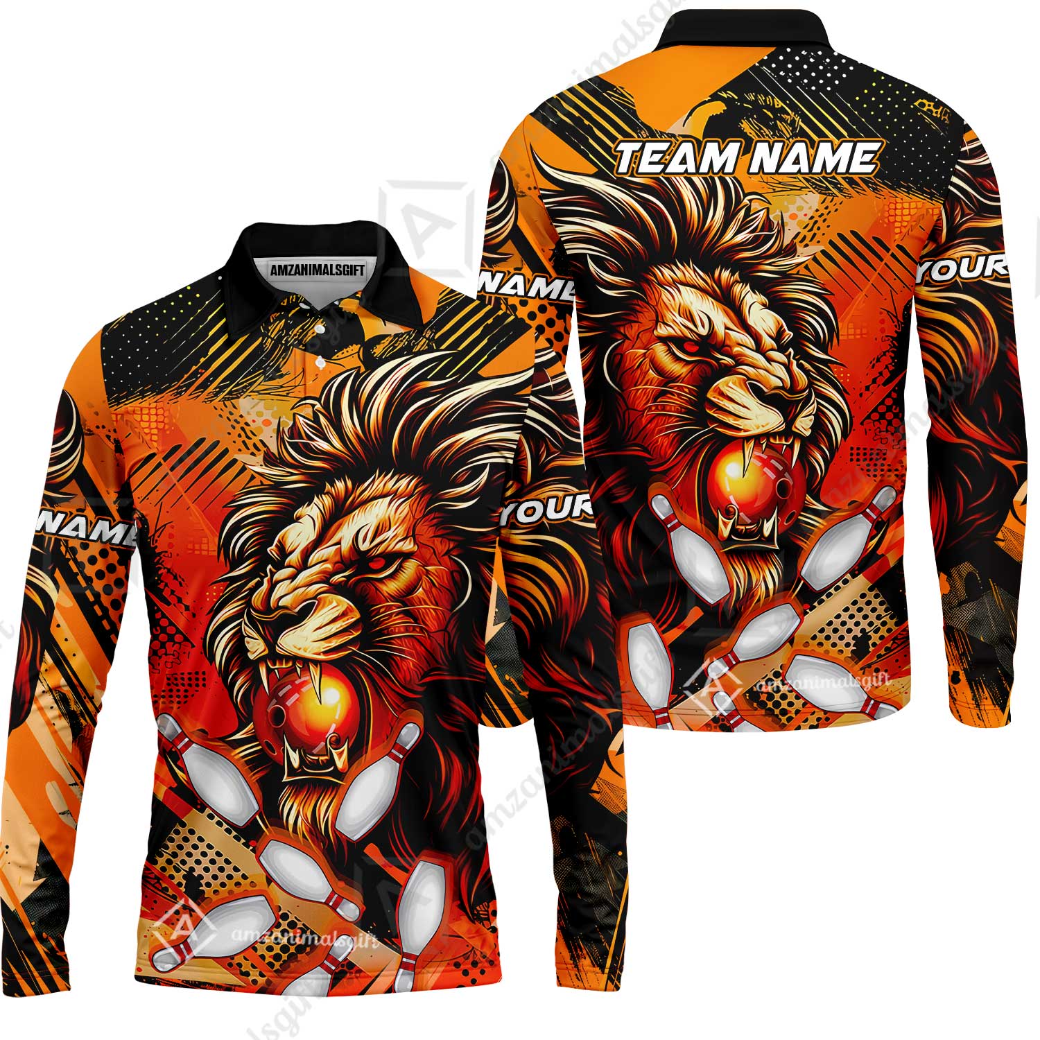 Custom Bowling Team Jerseys Shirts, Bowling uniforms Ball & Pins Lion Pattern Personalized Name And Team Name - Image 69