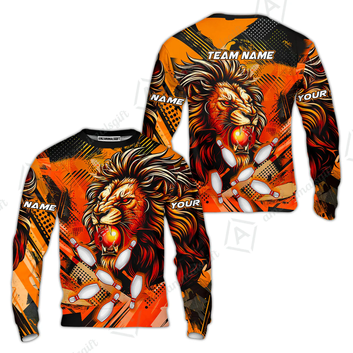 Custom Bowling Team Jerseys Shirts, Bowling uniforms Ball & Pins Lion Pattern Personalized Name And Team Name - Image 71