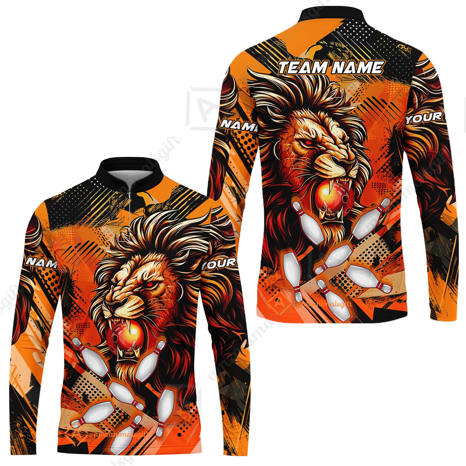 Custom Bowling Team Jerseys Shirts, Bowling uniforms Ball & Pins Lion Pattern Personalized Name And Team Name - Image 74