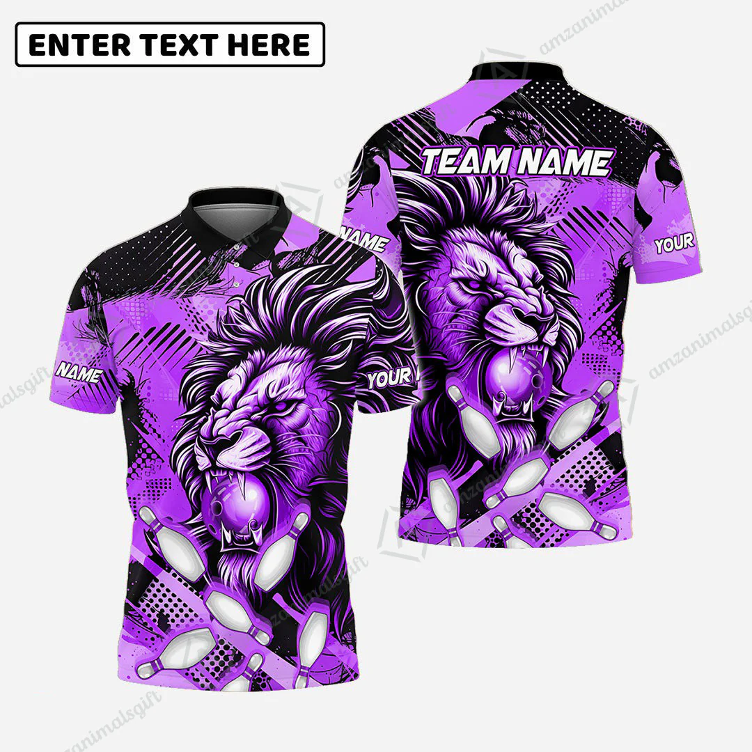 Custom Bowling Team Jerseys Shirts, Bowling uniforms Ball & Pins Lion Pattern Personalized Name And Team Name - Image 8