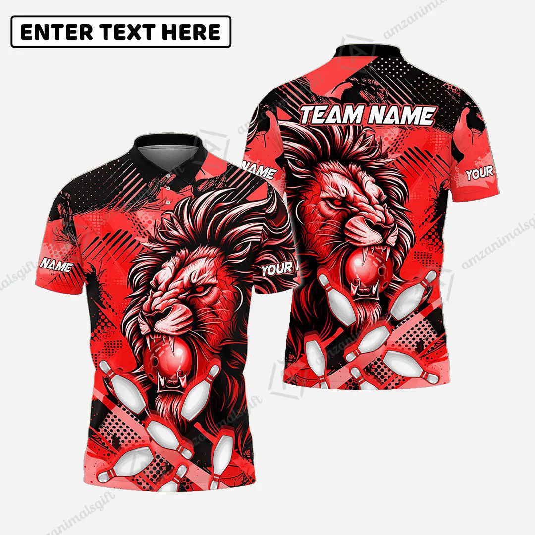 Custom Bowling Team Jerseys Shirts, Bowling uniforms Ball & Pins Lion Pattern Personalized Name And Team Name - Image 9