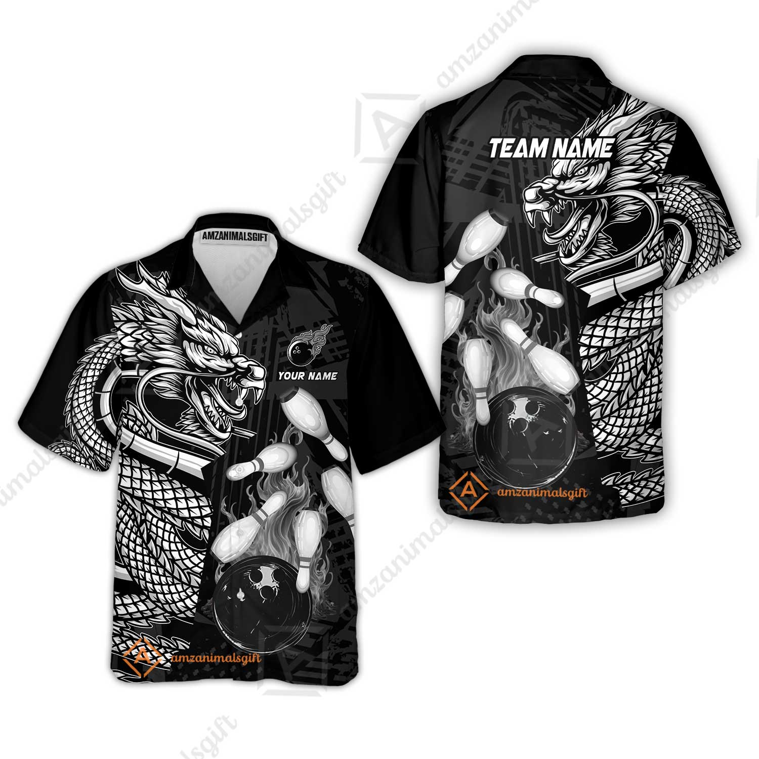 Custom Bowling Team Jerseys Polo Shirts, Bowling uniforms Bowling & Pins Dragon Flame Fire Multicolor Options Personalized Name And Team Name - Image 26
