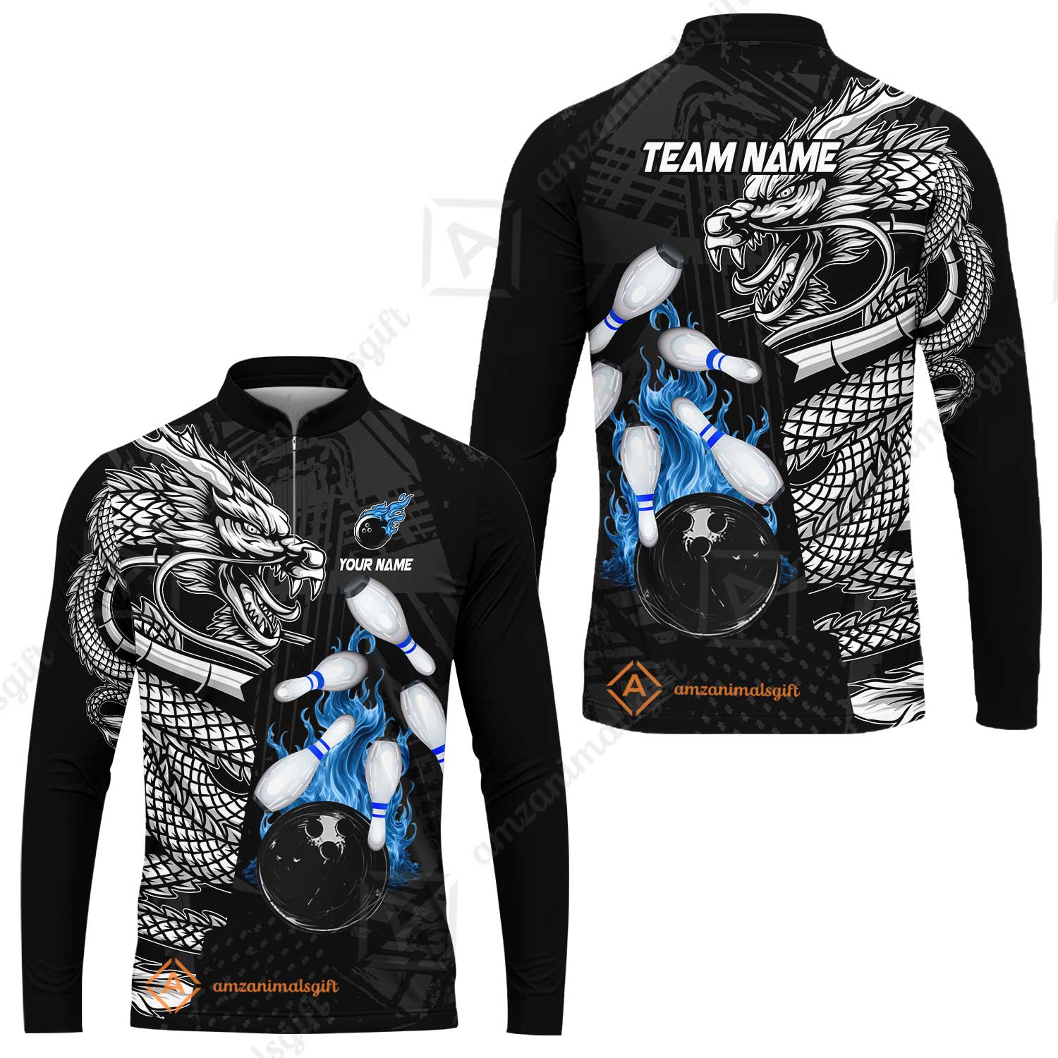 Custom Bowling Team Jerseys Polo Shirts, Bowling uniforms Bowling & Pins Dragon Flame Fire Multicolor Options Personalized Name And Team Name - Image 31