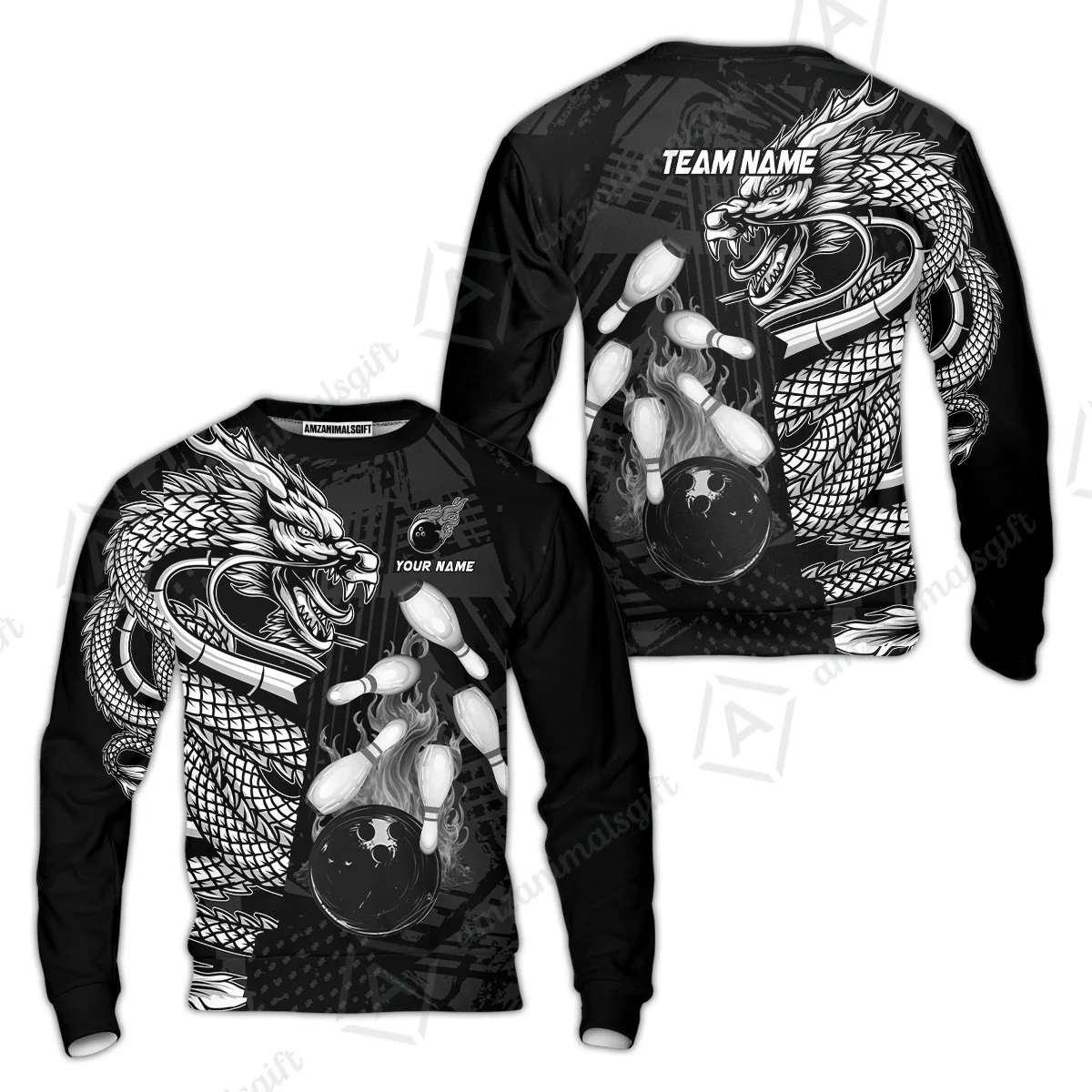 Custom Bowling Team Jerseys Polo Shirts, Bowling uniforms Bowling & Pins Dragon Flame Fire Multicolor Options Personalized Name And Team Name - Image 35