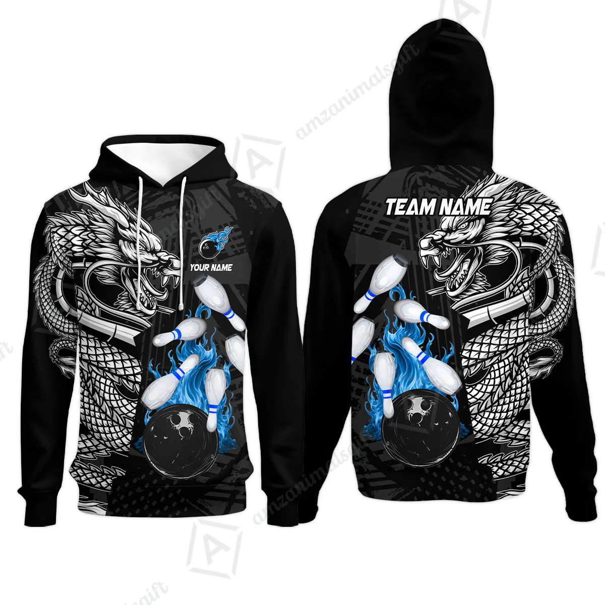 Custom Bowling Team Jerseys Polo Shirts, Bowling uniforms Bowling & Pins Dragon Flame Fire Multicolor Options Personalized Name And Team Name - Image 37
