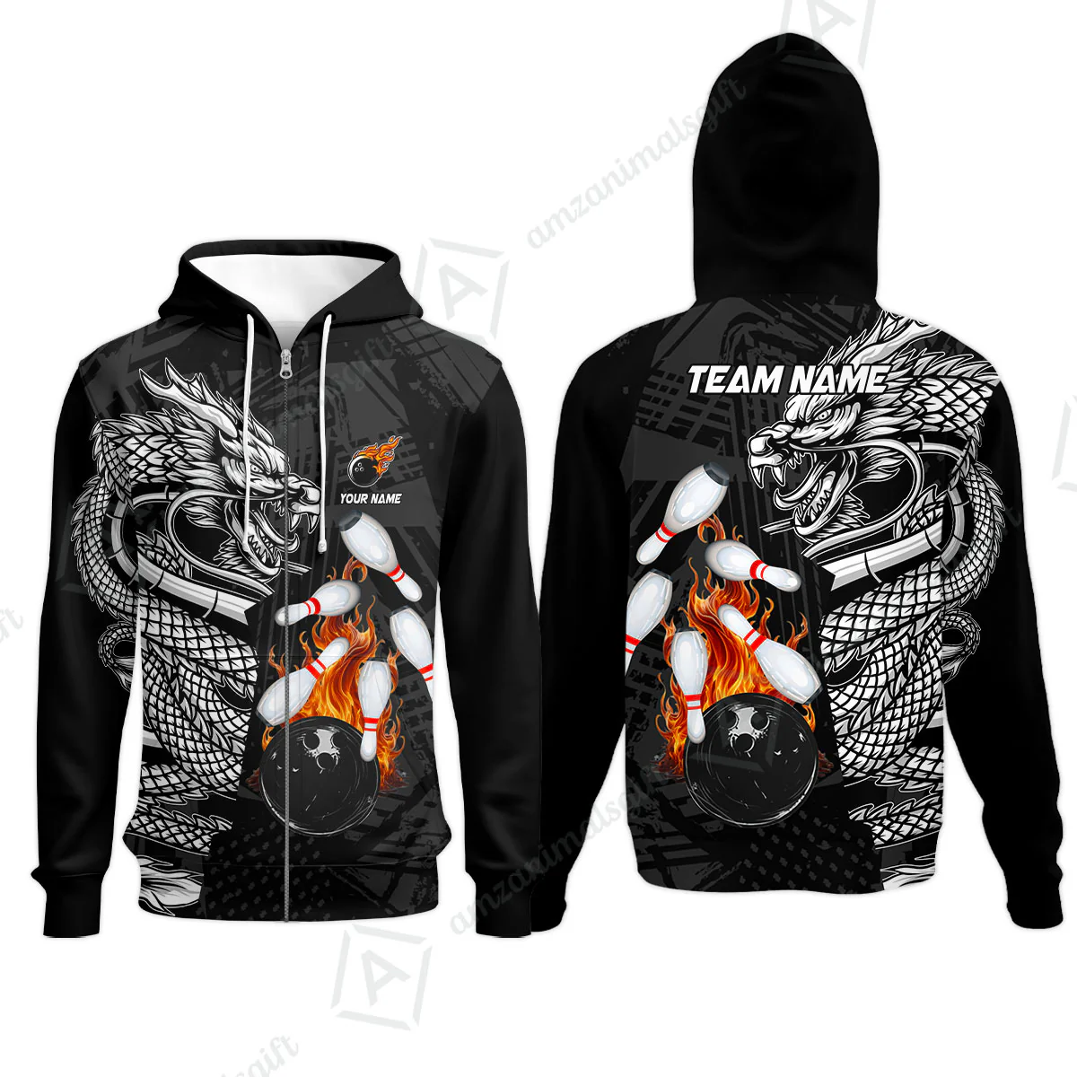 Custom Bowling Team Jerseys Polo Shirts, Bowling uniforms Bowling & Pins Dragon Flame Fire Multicolor Options Personalized Name And Team Name - Image 39