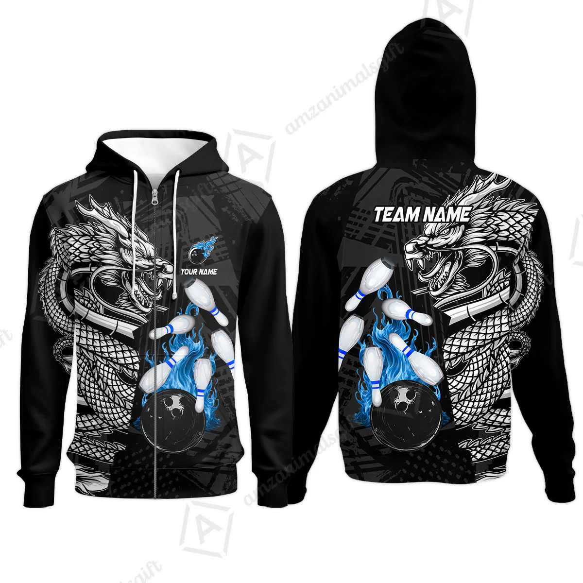 Custom Bowling Team Jerseys Polo Shirts, Bowling uniforms Bowling & Pins Dragon Flame Fire Multicolor Options Personalized Name And Team Name - Image 40