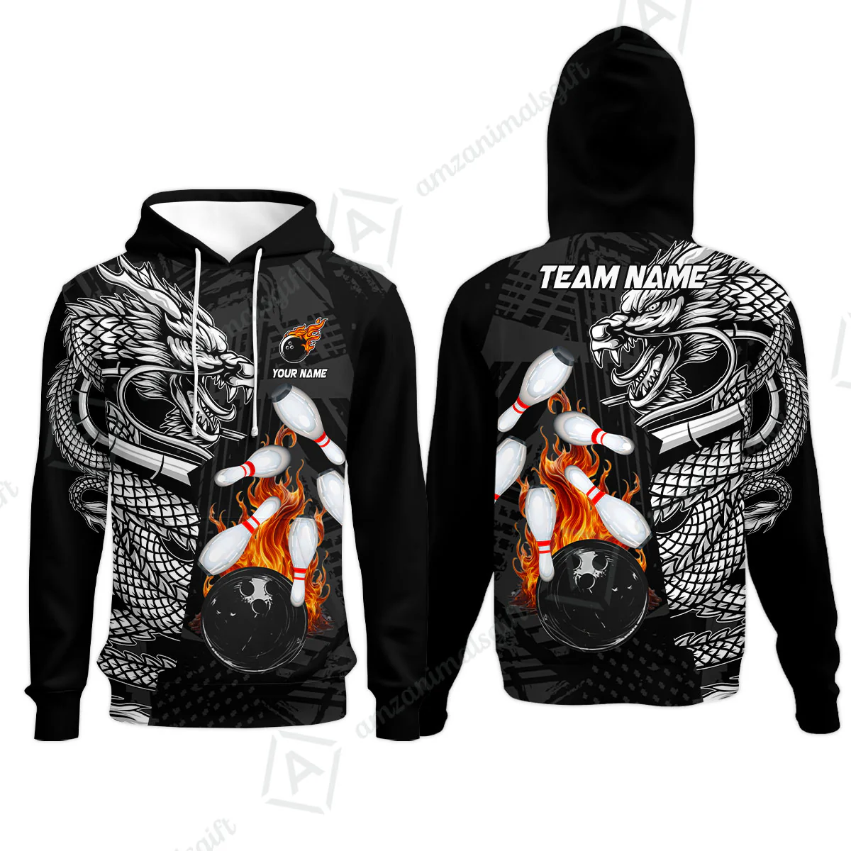 Custom Bowling Team Jerseys Polo Shirts, Bowling uniforms Bowling & Pins Dragon Flame Fire Multicolor Options Personalized Name And Team Name - Image 51