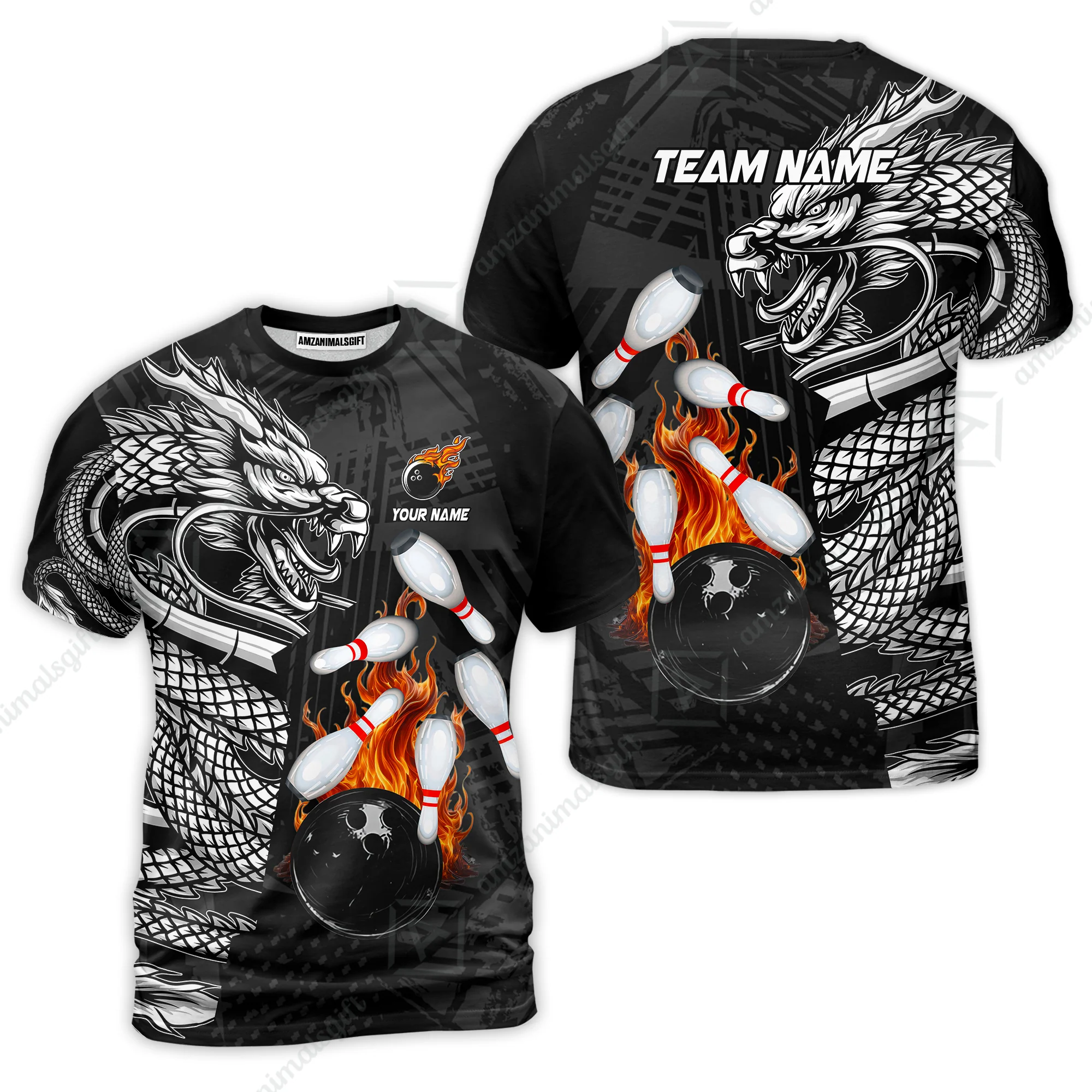Custom Bowling Team Jerseys Polo Shirts, Bowling uniforms Bowling & Pins Dragon Flame Fire Multicolor Options Personalized Name And Team Name - Image 52
