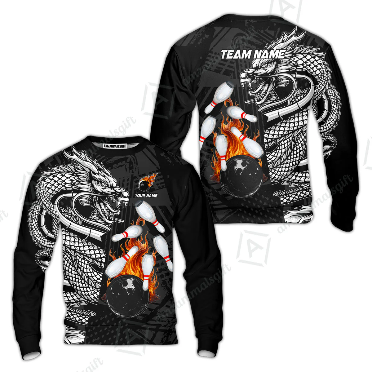 Custom Bowling Team Jerseys Polo Shirts, Bowling uniforms Bowling & Pins Dragon Flame Fire Multicolor Options Personalized Name And Team Name - Image 53