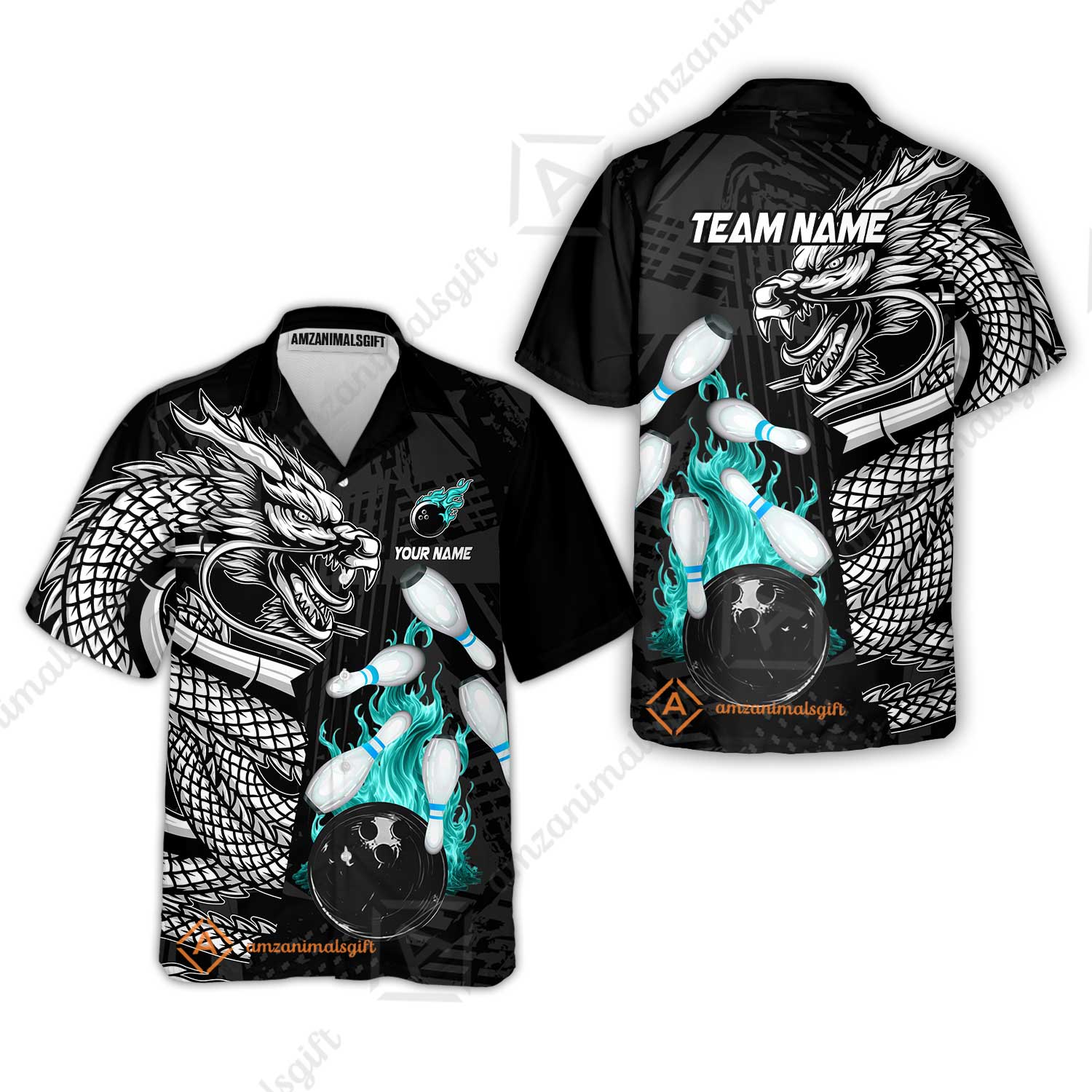 Custom Bowling Team Jerseys Polo Shirts, Bowling uniforms Bowling & Pins Dragon Flame Fire Multicolor Options Personalized Name And Team Name - Image 62
