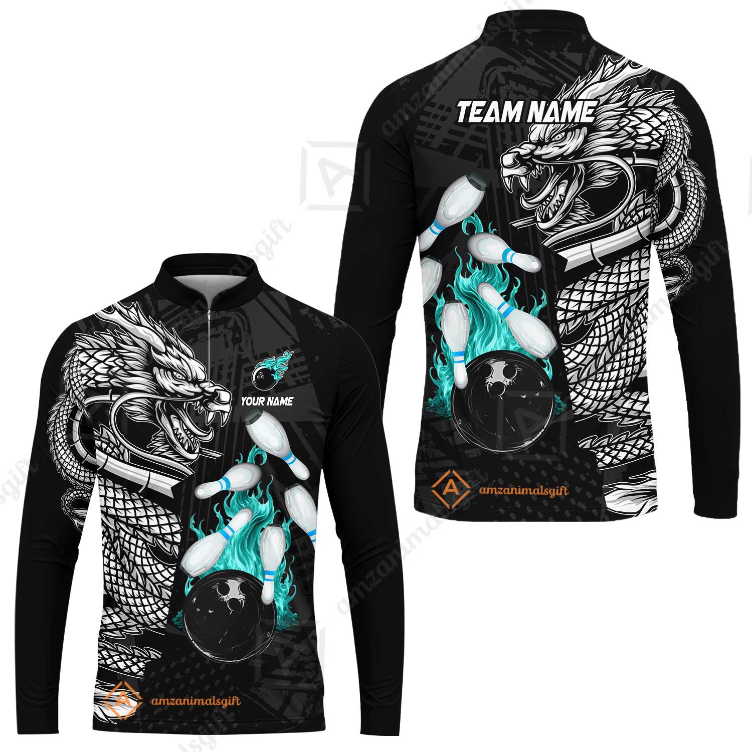 Custom Bowling Team Jerseys Polo Shirts, Bowling uniforms Bowling & Pins Dragon Flame Fire Multicolor Options Personalized Name And Team Name - Image 64