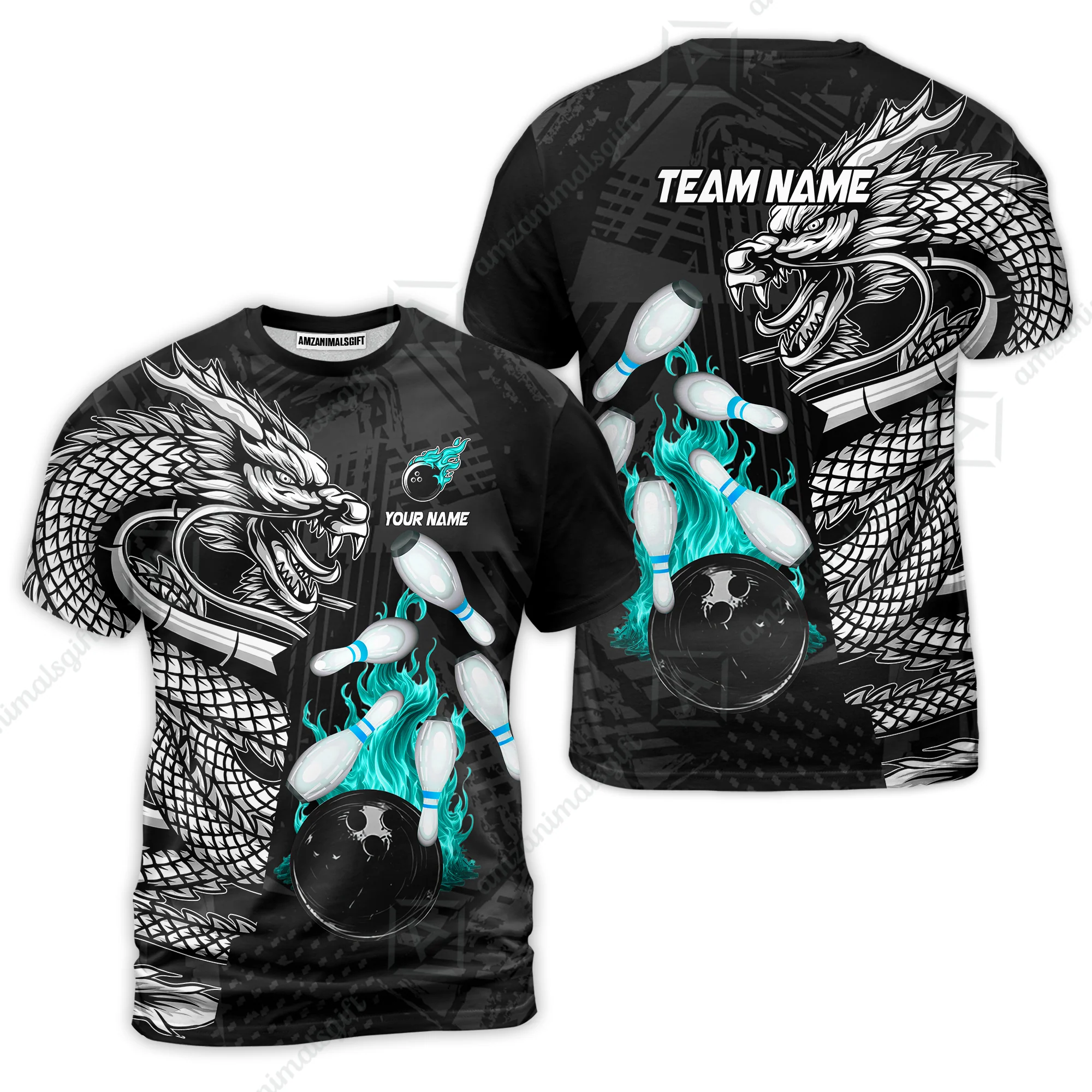 Custom Bowling Team Jerseys Polo Shirts, Bowling uniforms Bowling & Pins Dragon Flame Fire Multicolor Options Personalized Name And Team Name - Image 65