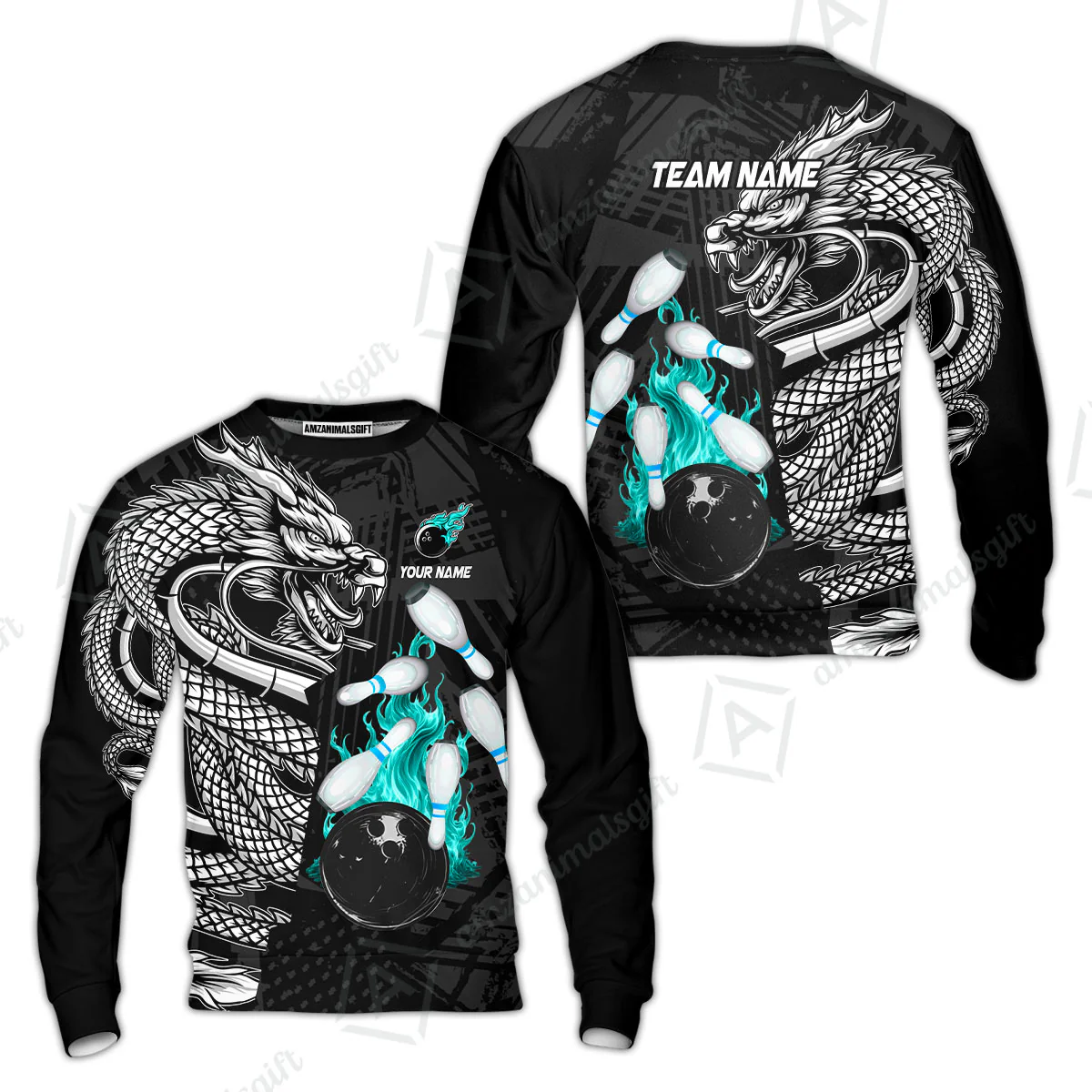 Custom Bowling Team Jerseys Polo Shirts, Bowling uniforms Bowling & Pins Dragon Flame Fire Multicolor Options Personalized Name And Team Name - Image 71