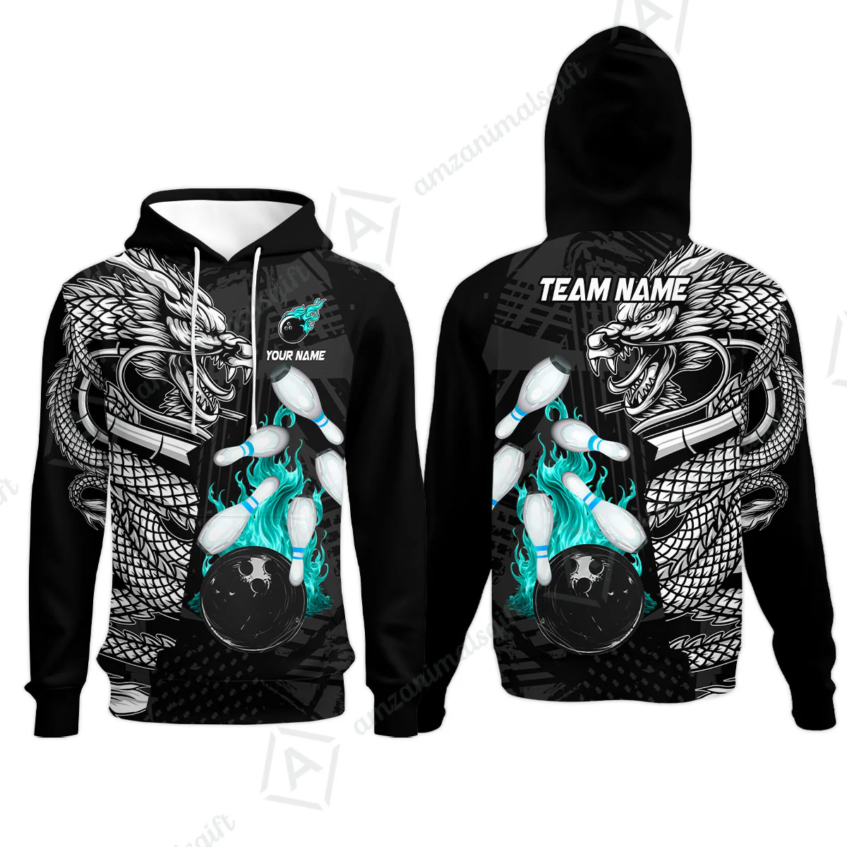 Custom Bowling Team Jerseys Polo Shirts, Bowling uniforms Bowling & Pins Dragon Flame Fire Multicolor Options Personalized Name And Team Name - Image 72