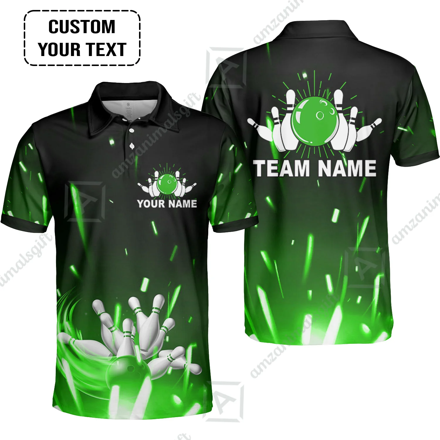 Custom Bowling Team Jerseys Polo Shirts, Bowling uniforms Flame Bowling Ball And Pins Short Sleeve Polo For Men Women Bowlers - Image 9