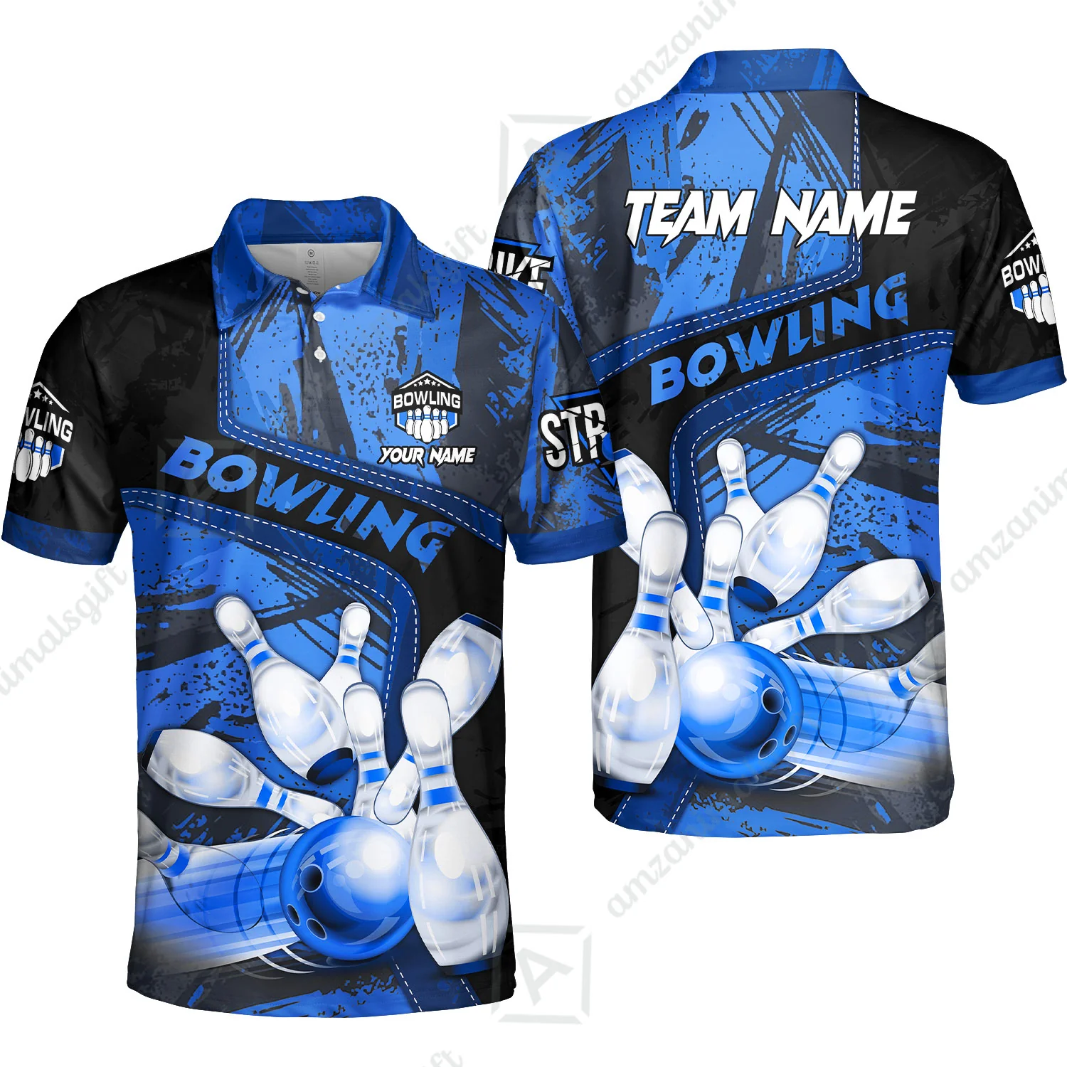 Custom Bowling Team Quater-Zip Polo Shirts, Bowling Uniforms Jerseys Brush Patterns, Multi Colors Personalized Name And Team Name - Image 13