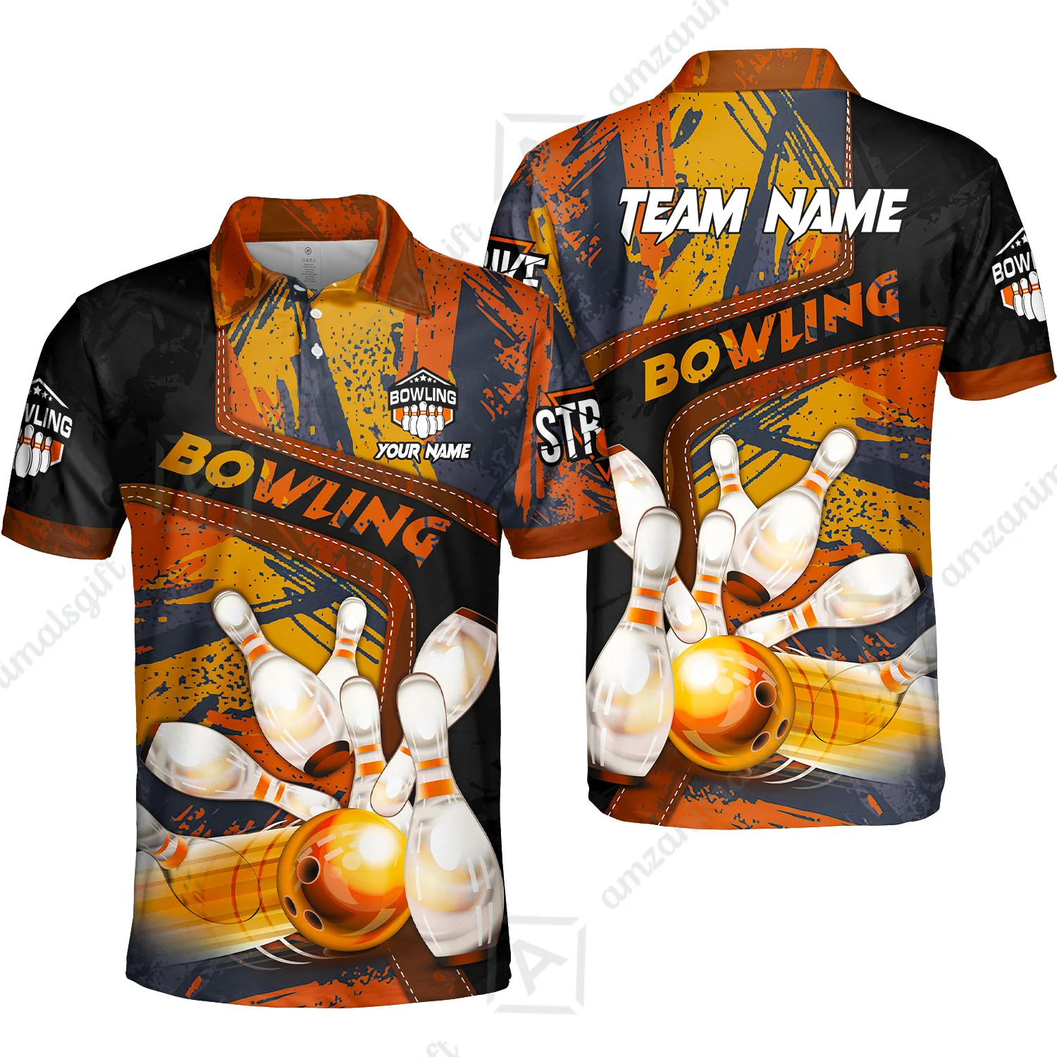 Custom Bowling Team Quater-Zip Polo Shirts, Bowling Uniforms Jerseys Brush Patterns, Multi Colors Personalized Name And Team Name - Image 15