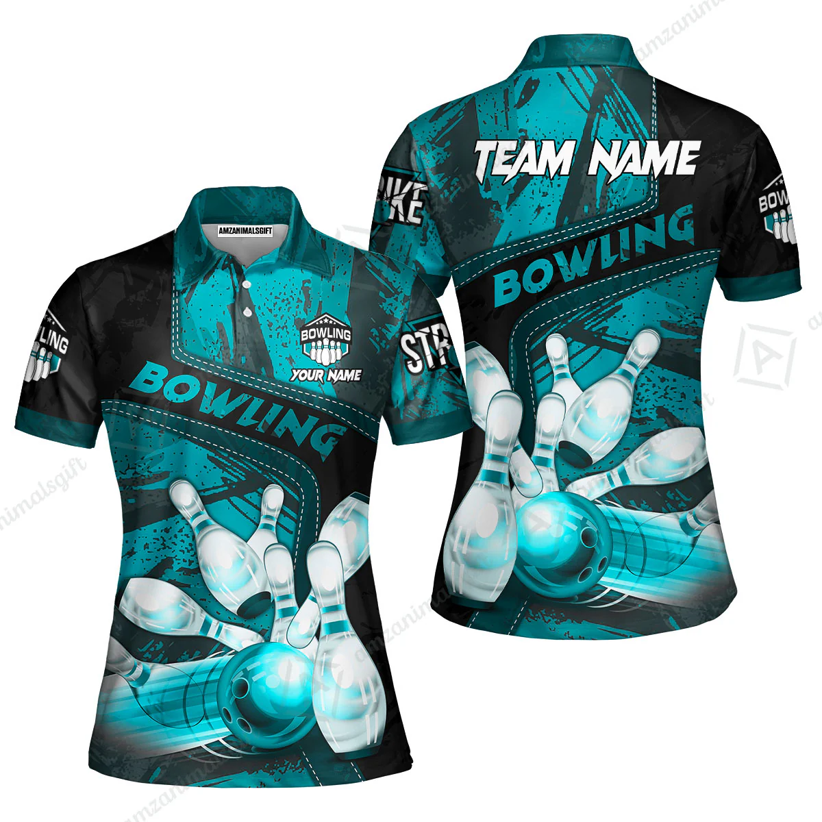 Custom Bowling Team Quater-Zip Polo Shirts, Bowling Uniforms Jerseys Brush Patterns, Multi Colors Personalized Name And Team Name - Image 20
