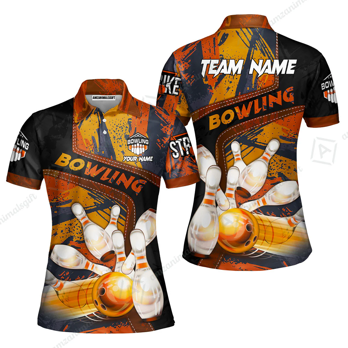 Custom Bowling Team Quater-Zip Polo Shirts, Bowling Uniforms Jerseys Brush Patterns, Multi Colors Personalized Name And Team Name - Image 21