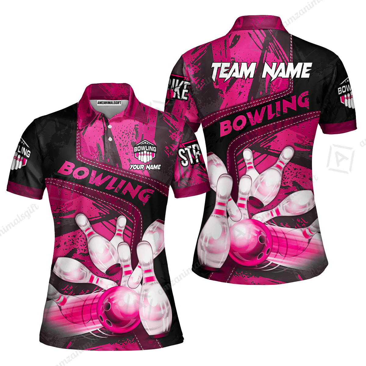 Custom Bowling Team Quater-Zip Polo Shirts, Bowling Uniforms Jerseys Brush Patterns, Multi Colors Personalized Name And Team Name - Image 22