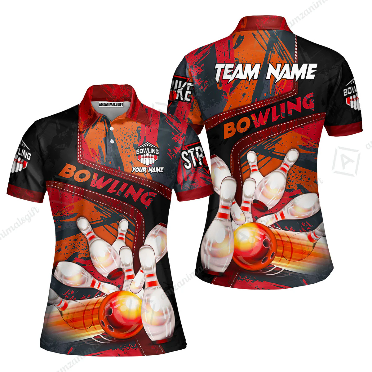 Custom Bowling Team Quater-Zip Polo Shirts, Bowling Uniforms Jerseys Brush Patterns, Multi Colors Personalized Name And Team Name - Image 24