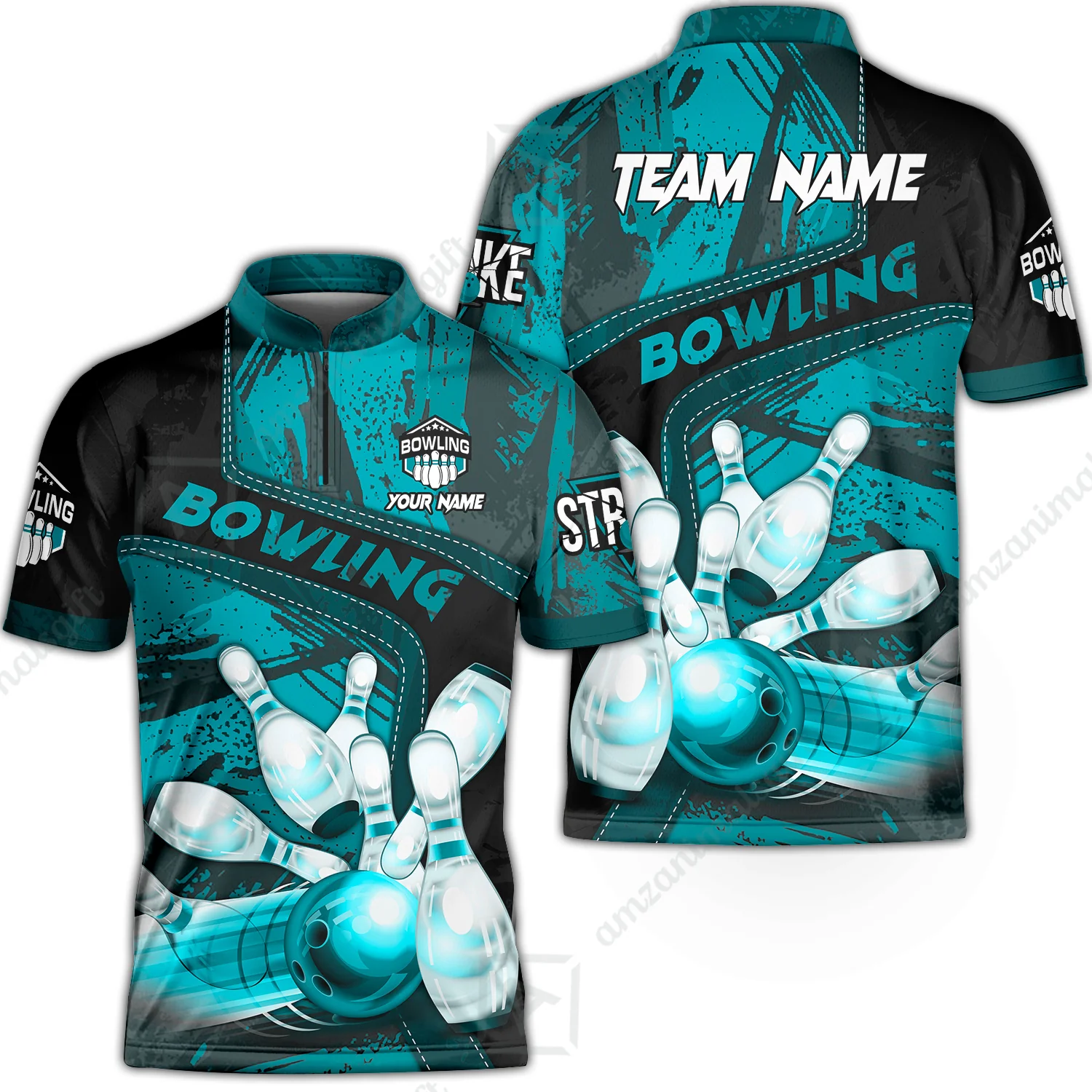 Custom Bowling Team Quater-Zip Polo Shirts, Bowling Uniforms Jerseys Brush Patterns, Multi Colors Personalized Name And Team Name - Image 26