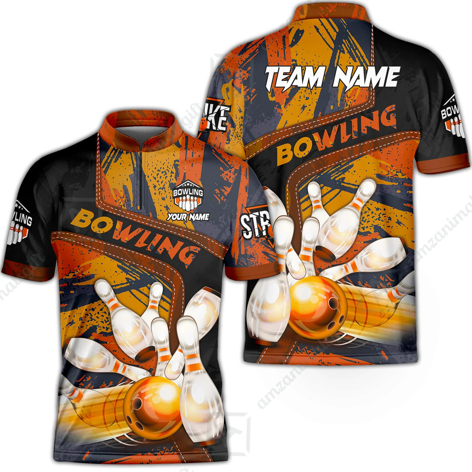 Custom Bowling Team Quater-Zip Polo Shirts, Bowling Uniforms Jerseys Brush Patterns, Multi Colors Personalized Name And Team Name - Image 27