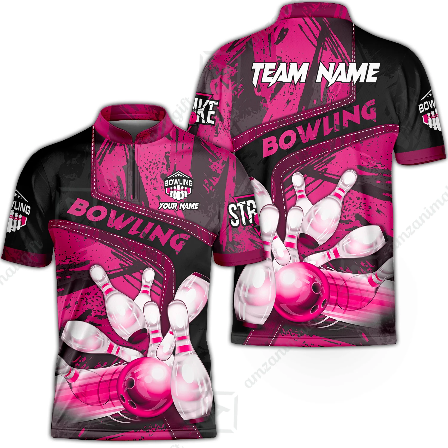 Custom Bowling Team Quater-Zip Polo Shirts, Bowling Uniforms Jerseys Brush Patterns, Multi Colors Personalized Name And Team Name - Image 28