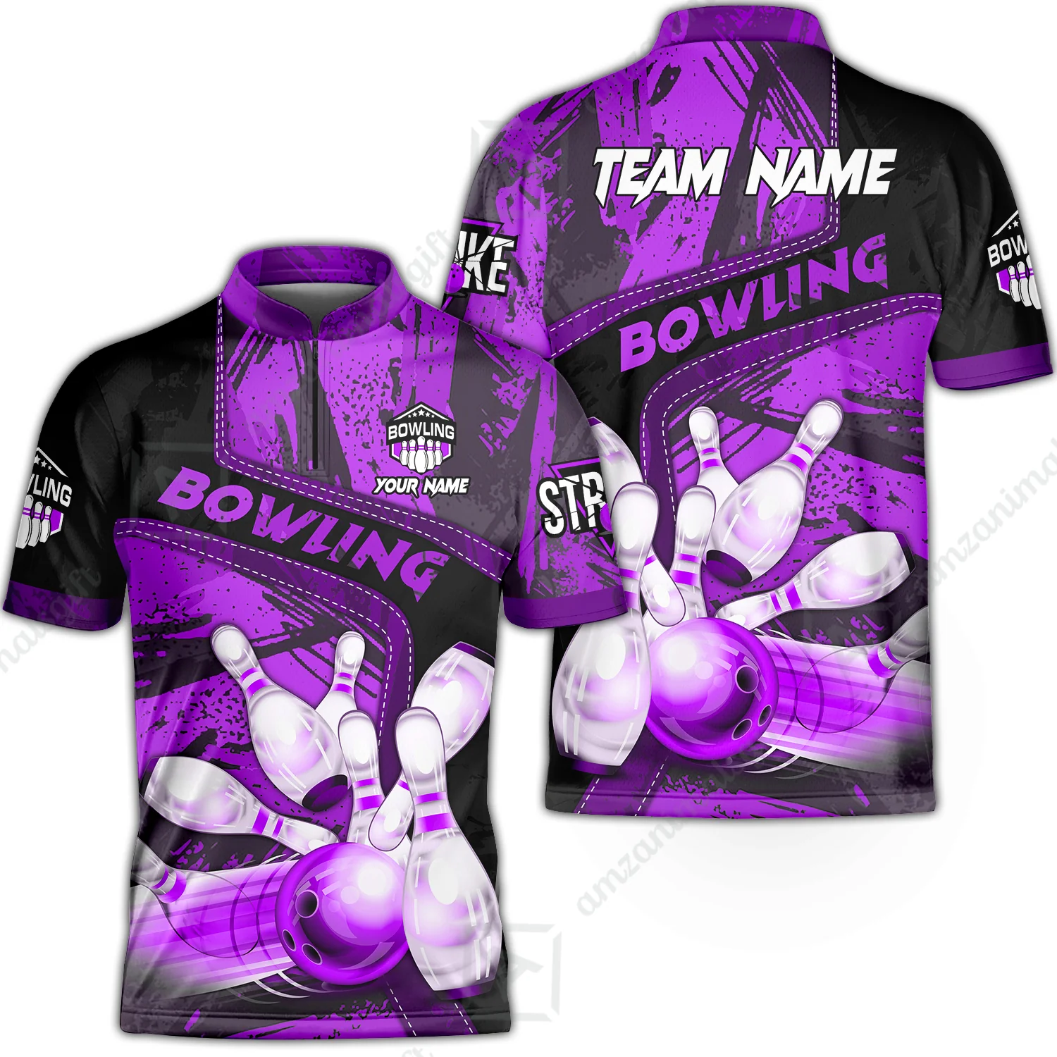 Custom Bowling Team Quater-Zip Polo Shirts, Bowling Uniforms Jerseys Brush Patterns, Multi Colors Personalized Name And Team Name - Image 29