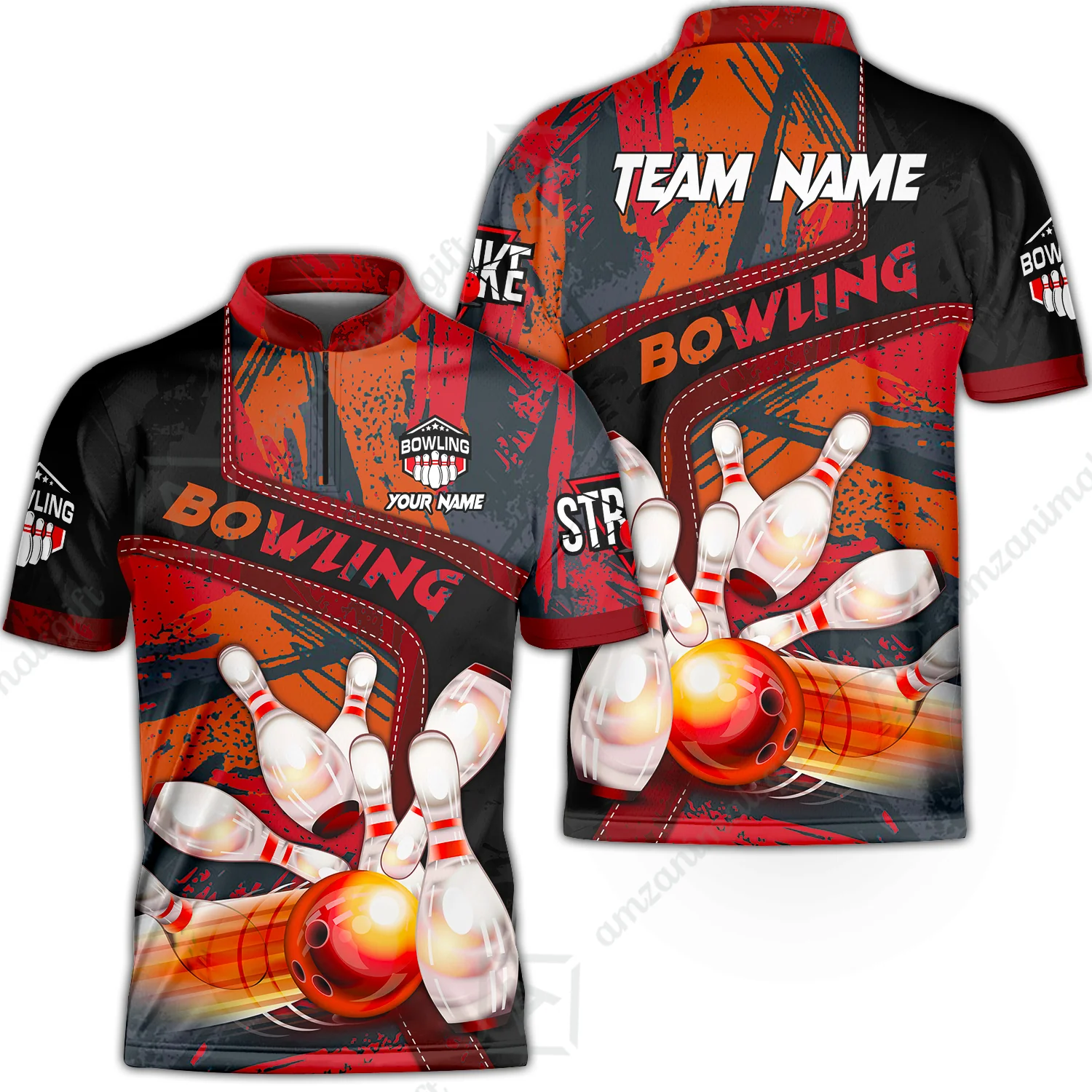 Custom Bowling Team Quater-Zip Polo Shirts, Bowling Uniforms Jerseys Brush Patterns, Multi Colors Personalized Name And Team Name - Image 30