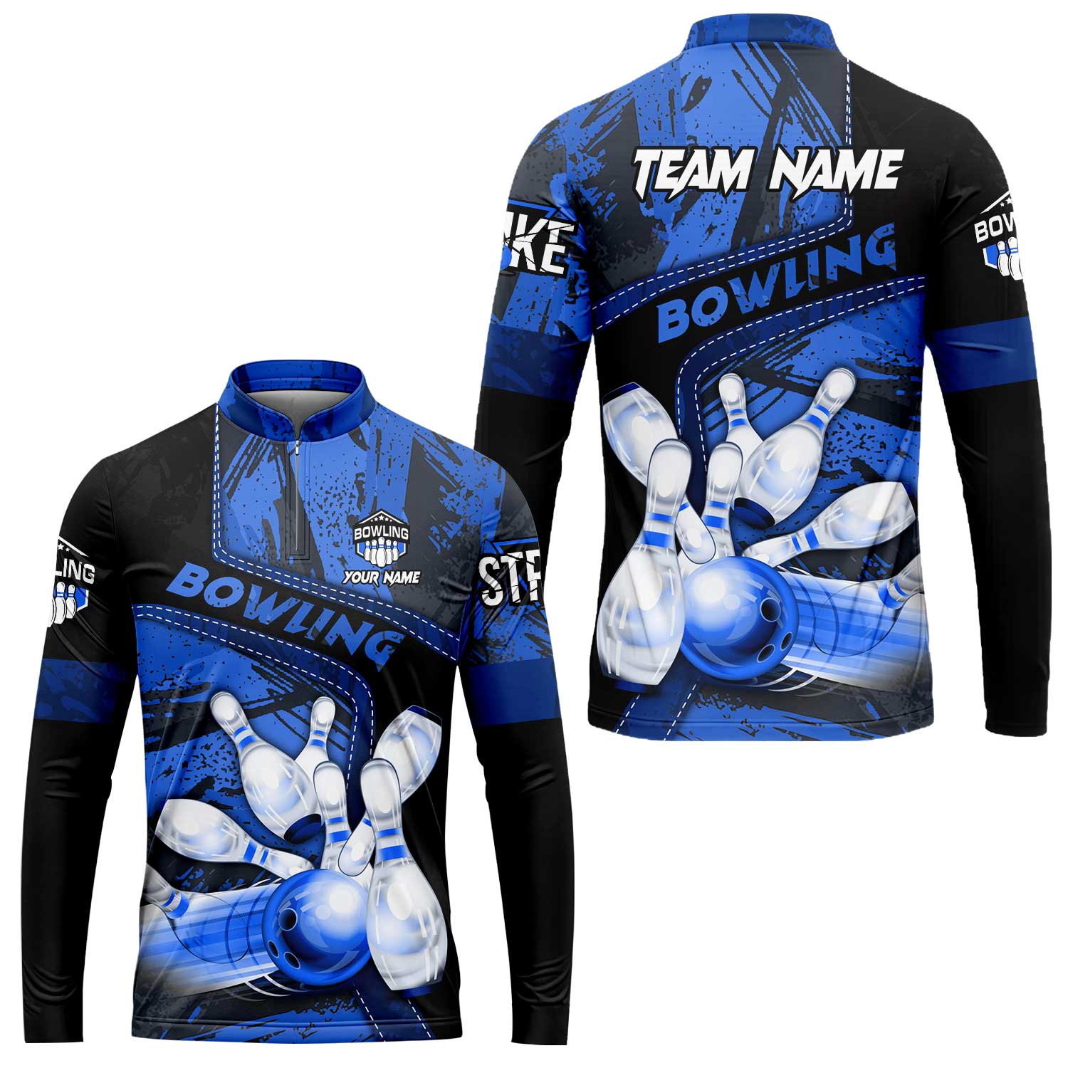 Custom Bowling Team Quater-Zip Polo Shirts, Bowling Uniforms Jerseys Brush Patterns, Multi Colors Personalized Name And Team Name - Image 32