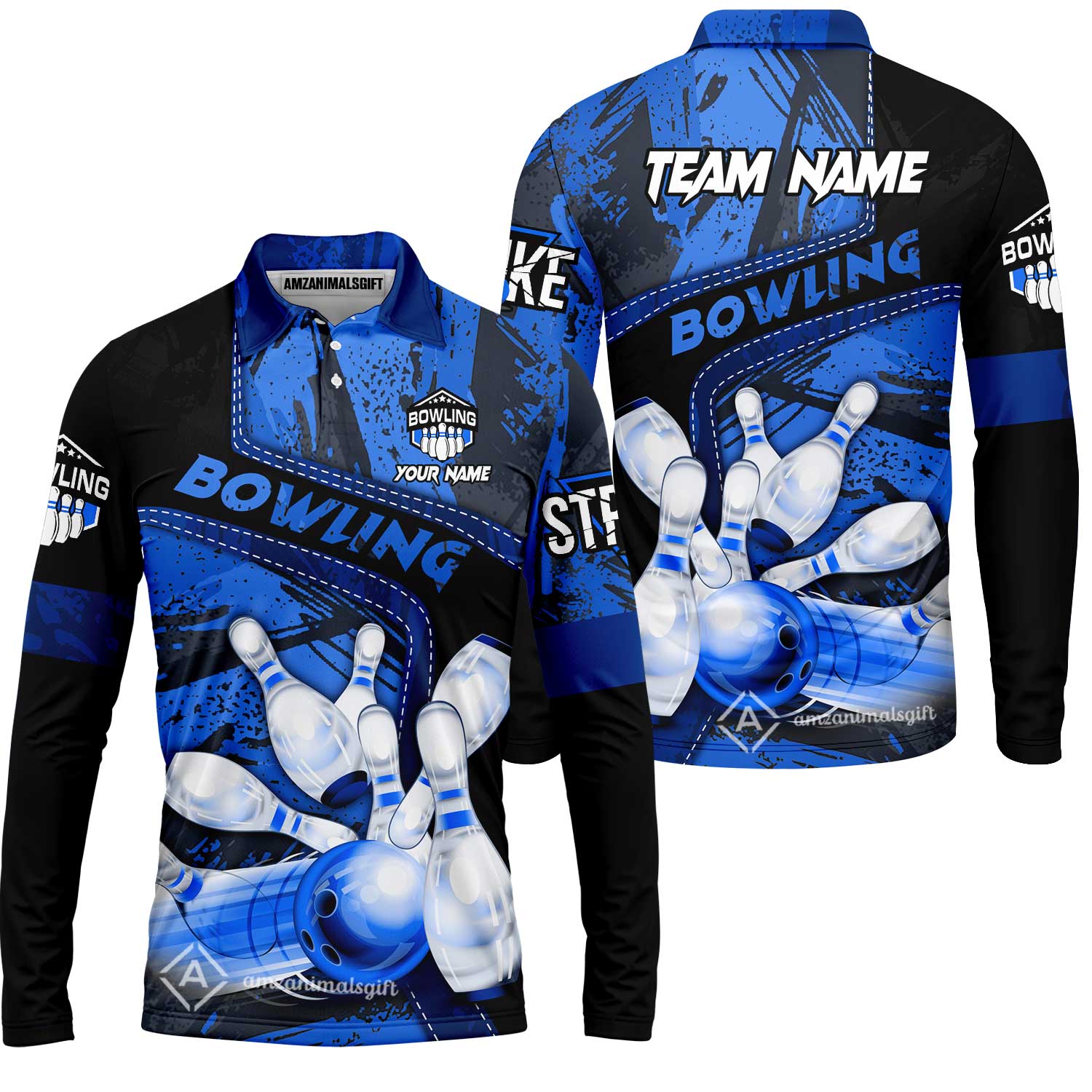 Custom Bowling Team Quater-Zip Polo Shirts, Bowling Uniforms Jerseys Brush Patterns, Multi Colors Personalized Name And Team Name - Image 33